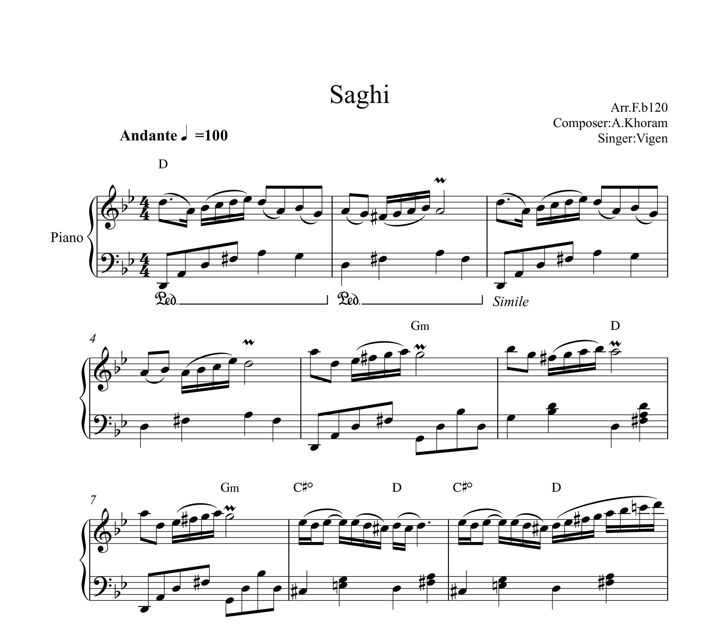 نت پیانو ساقی ویگن