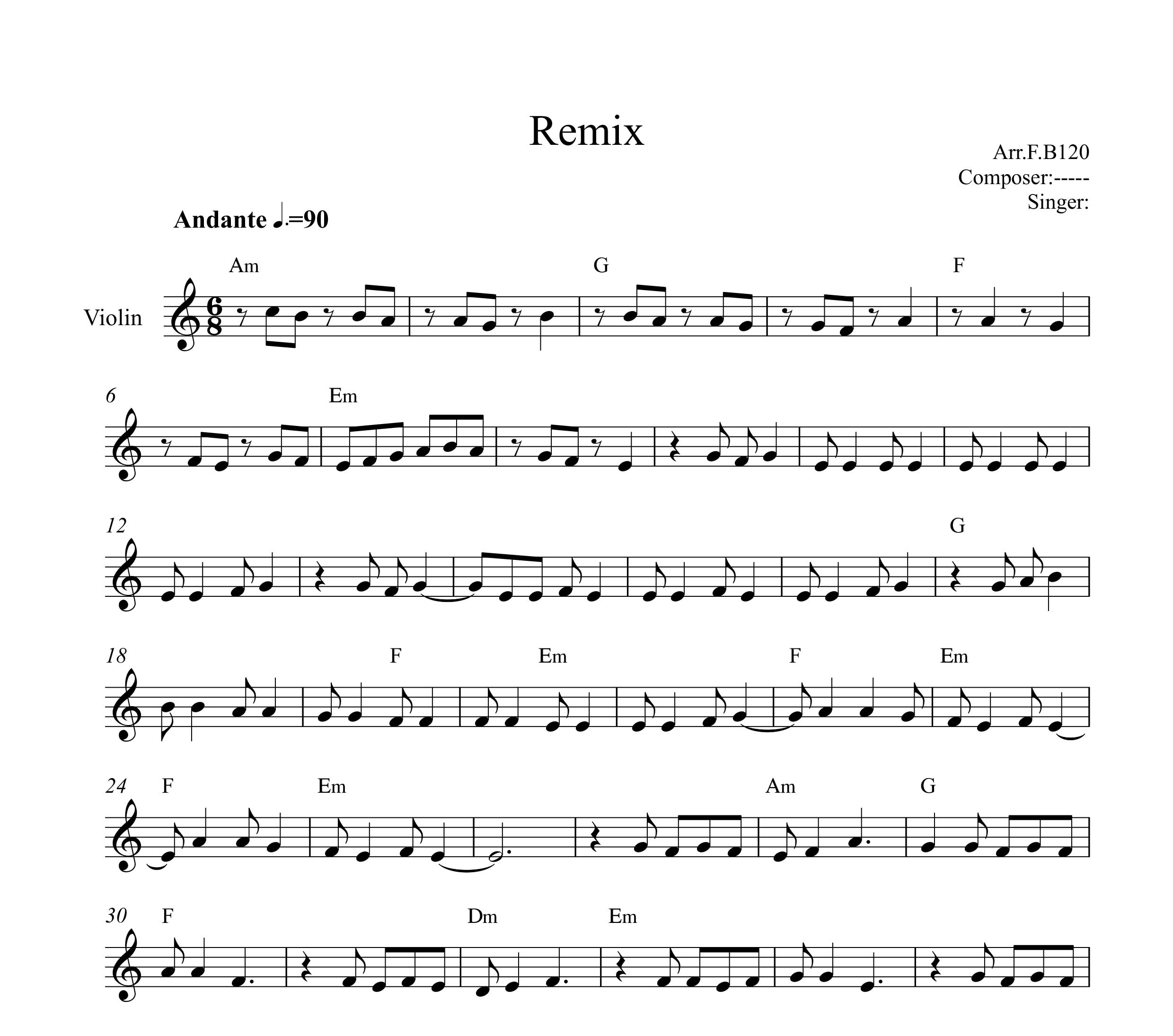 نت ویولن ریمیکس حامد قنبرنیا