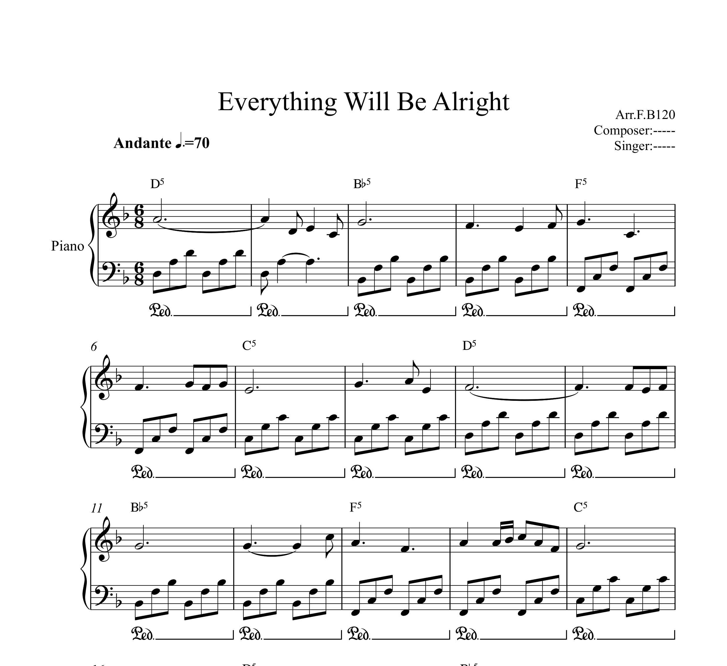 نت پیانو Everything Will Be Alright از Niklas Ahlstedt