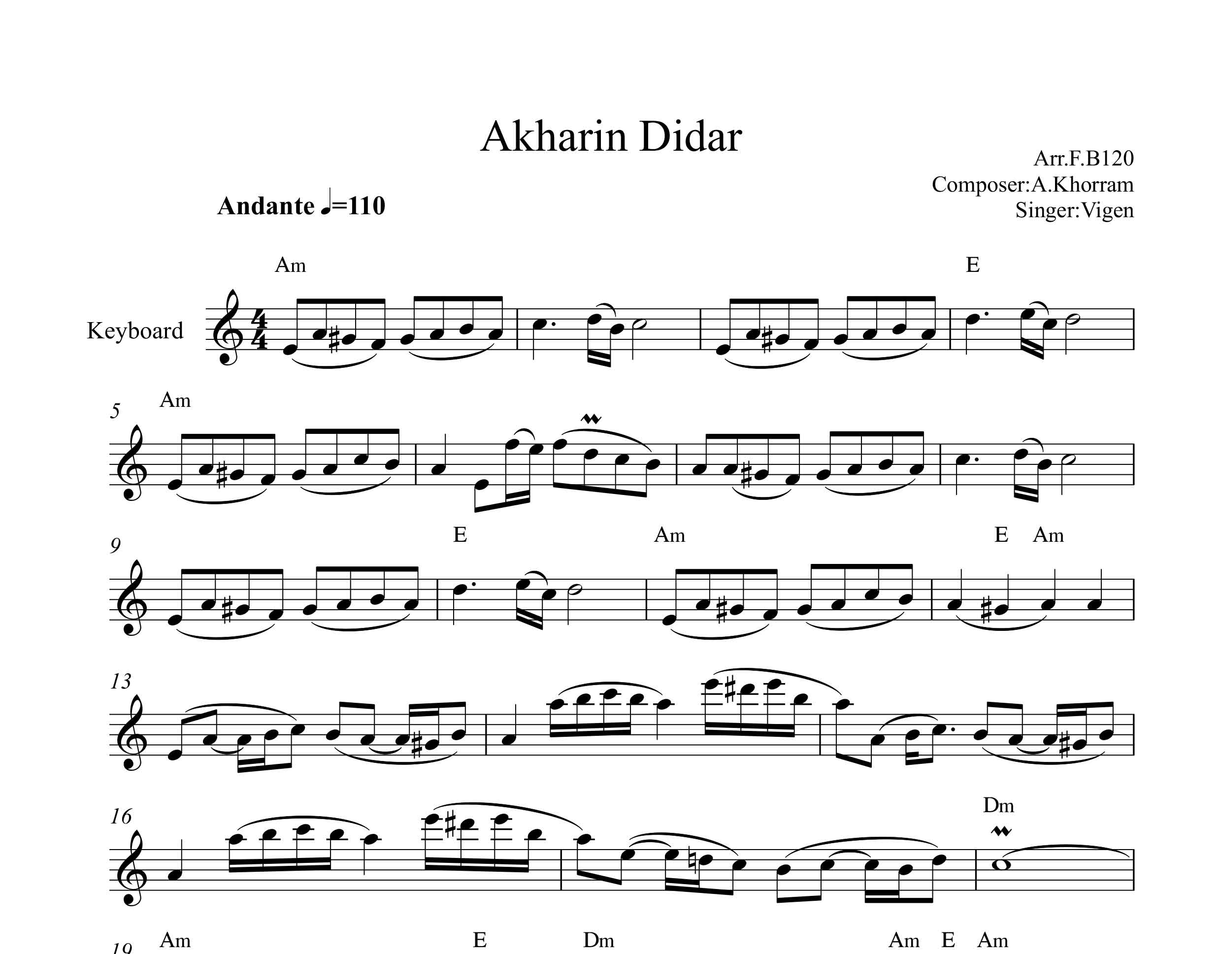 نت کیبورد آخرین دیدار از ویگن با آکورد