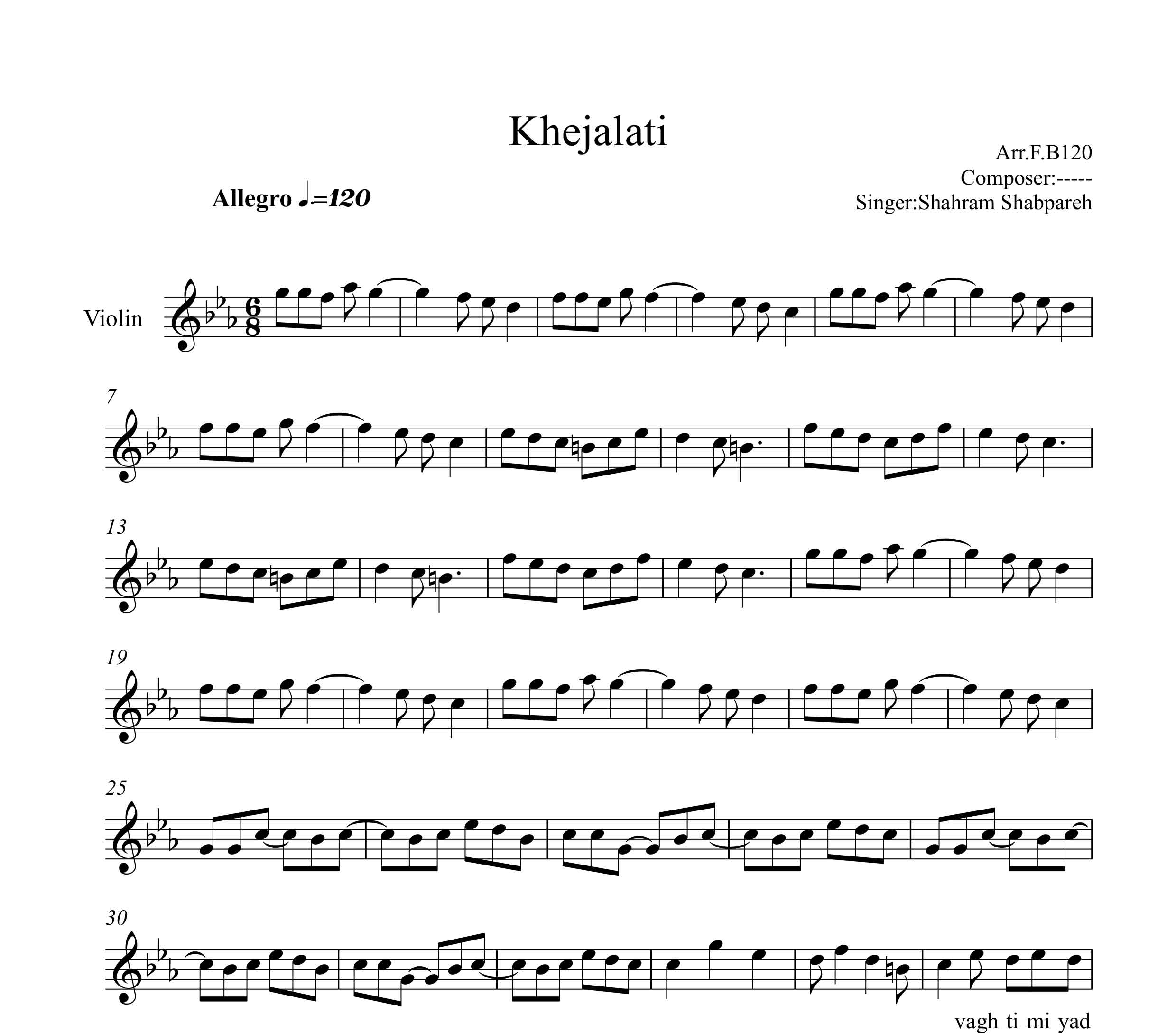 نت ویولن خجالتی شهرام شب پره