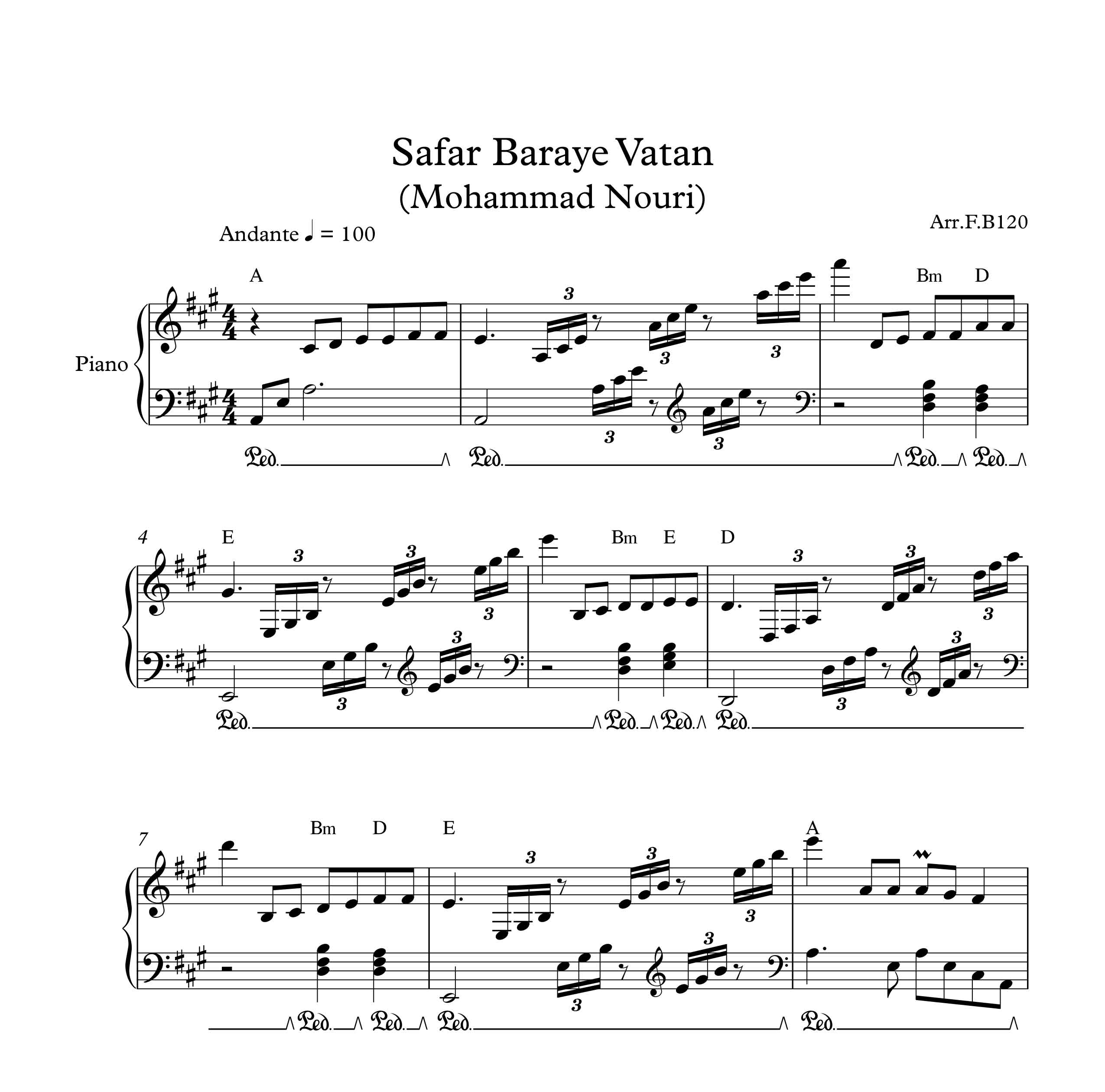 نت پیانو آهنگ سفر برای وطن از محمد نوری به همراه آکورد