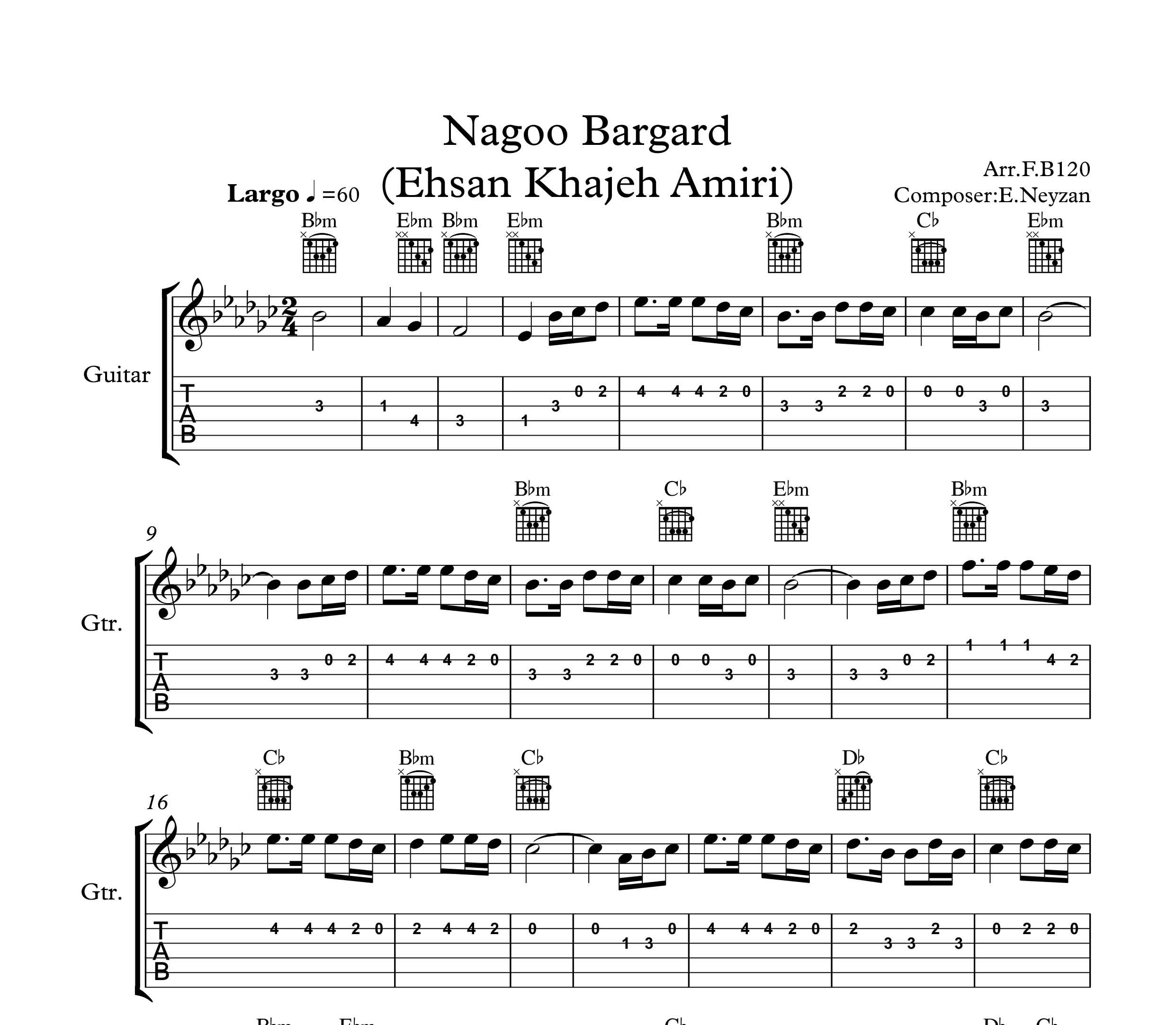 نت گیتار آهنگ نگو برگرد از احسان خواجه امیری به همراه تبلچر و آکورد