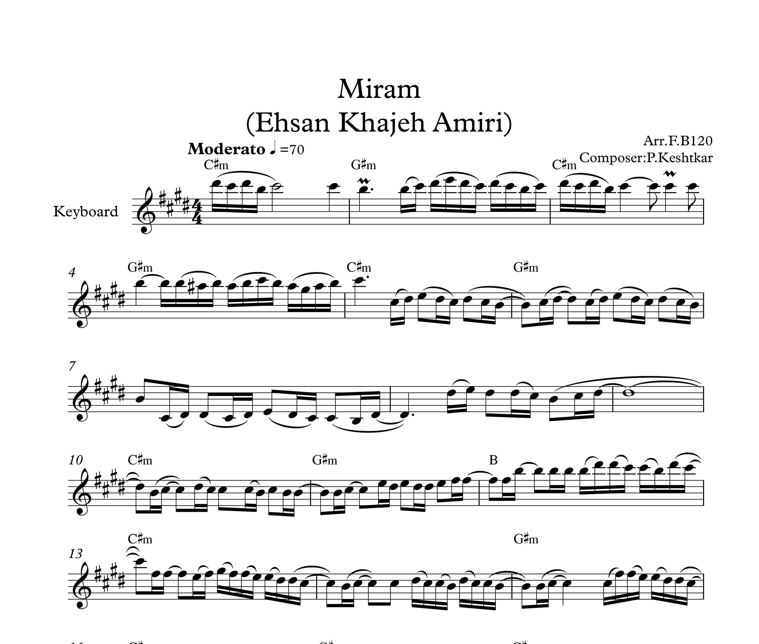 نت کیبورد آهنگ میرم از احسان خواجه امیری به همراه آکورد