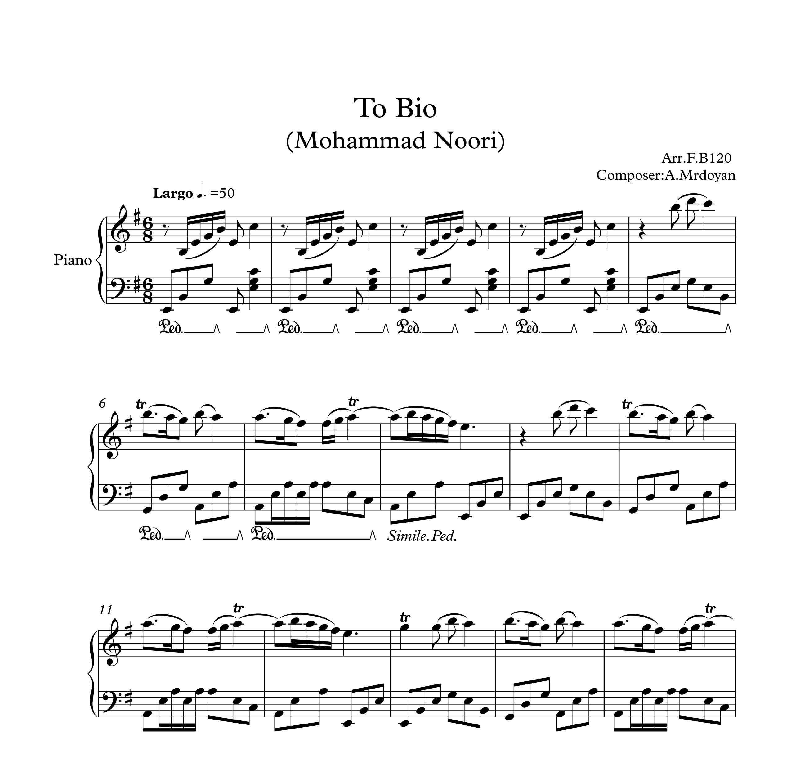 نت پیانو آهنگ تو بیو از محمد نوری