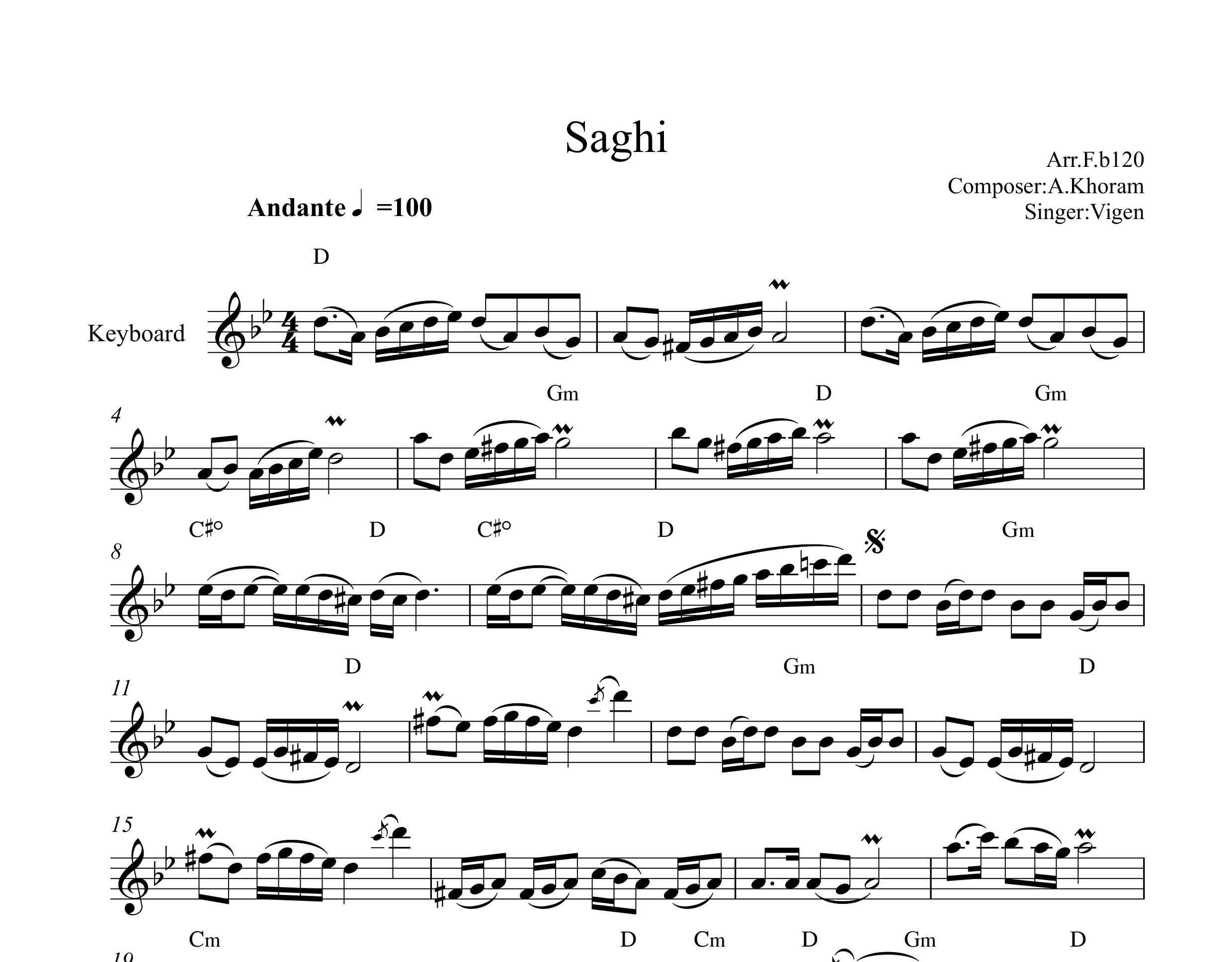 نت کیبورد ساقی ویگن با آکورد