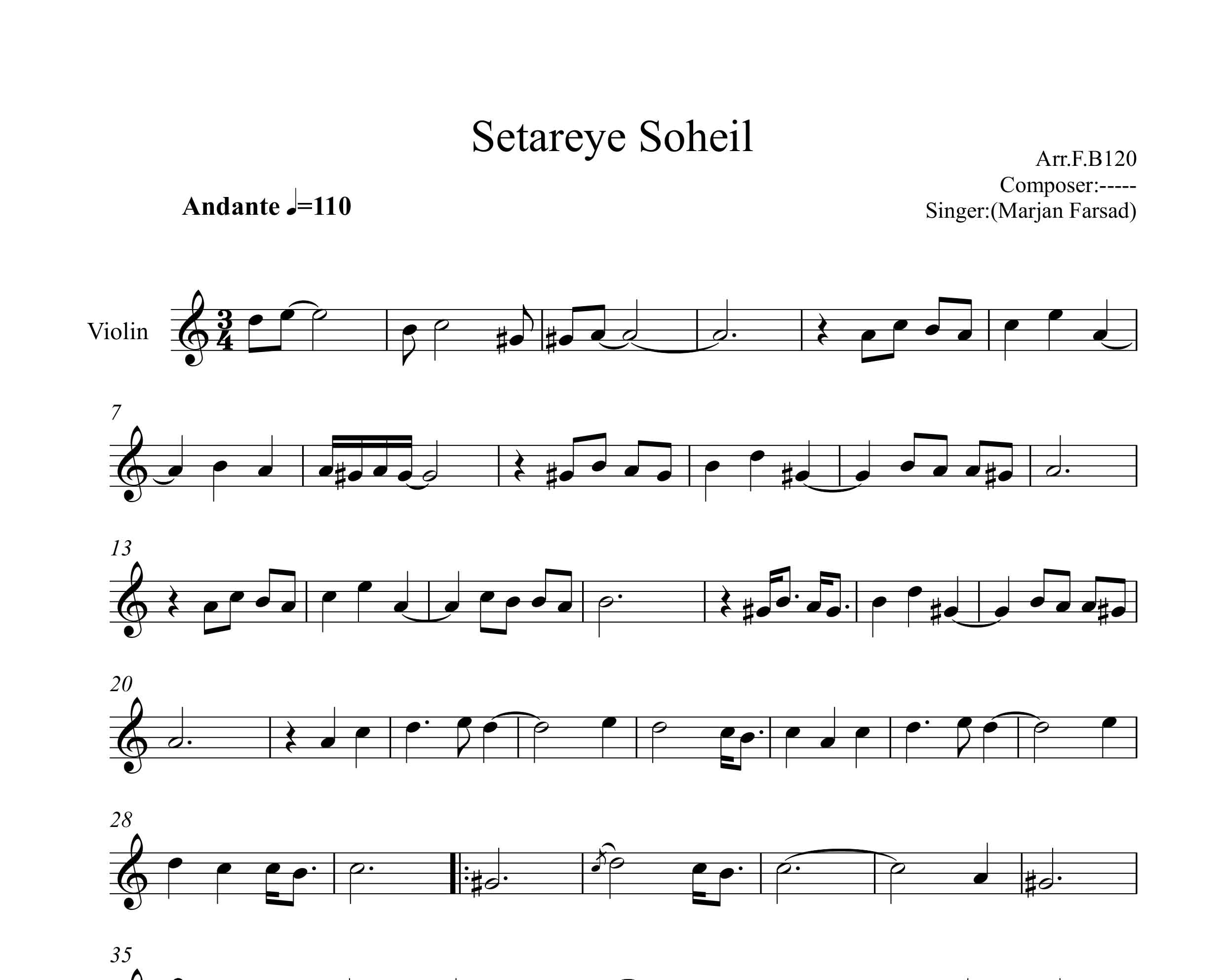 نت ویولن ستاره سهیل مرجان فرساد