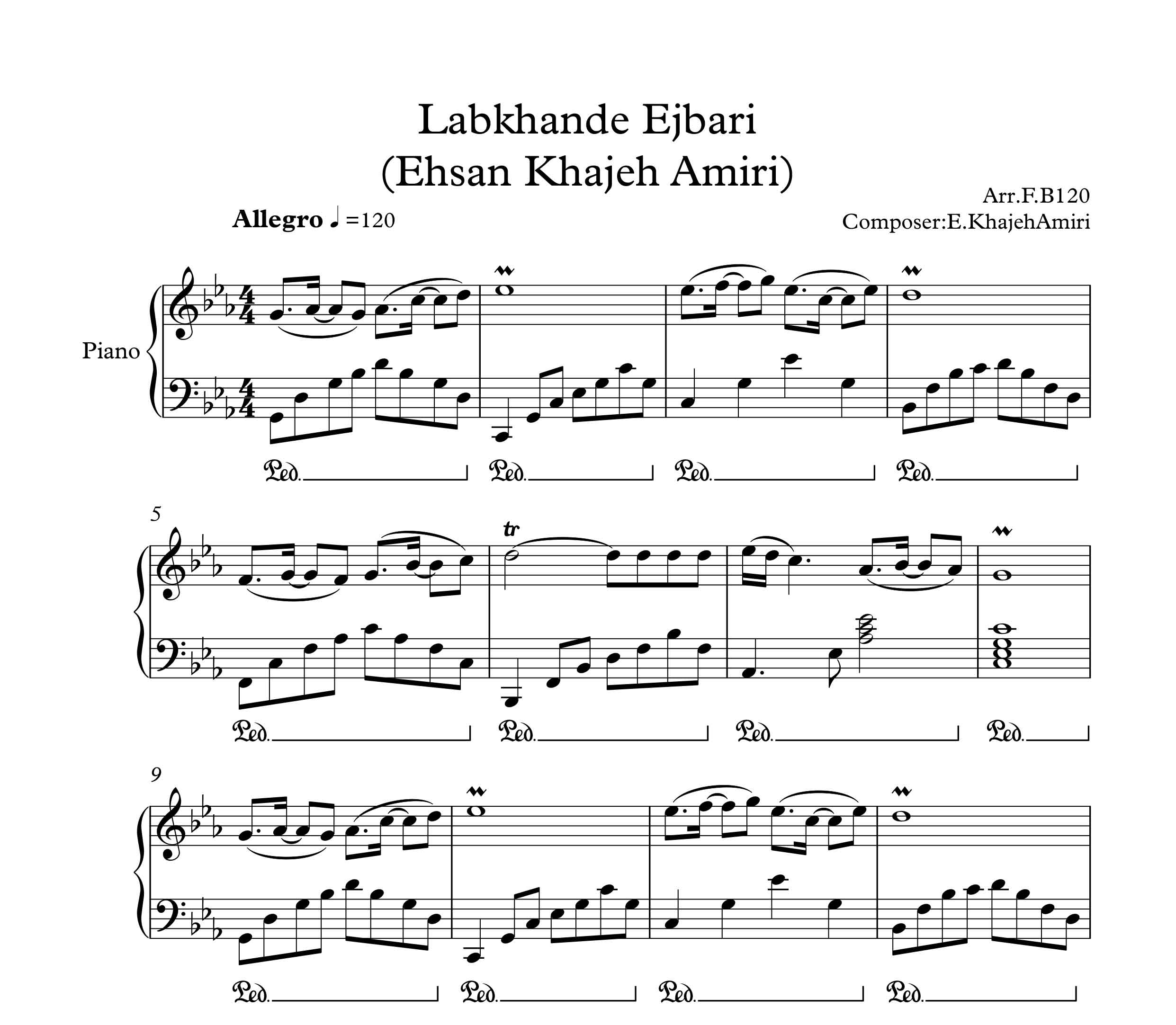 نت پیانو آهنگ لبخند اجباری از احسان خواجه امیری