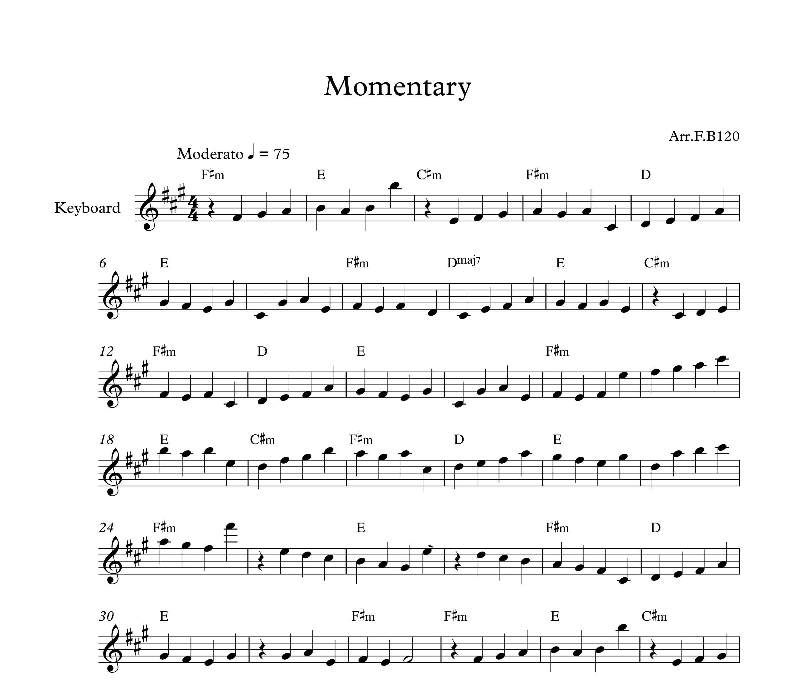 نت کیبورد آهنگ Momentary به همراه آکورد