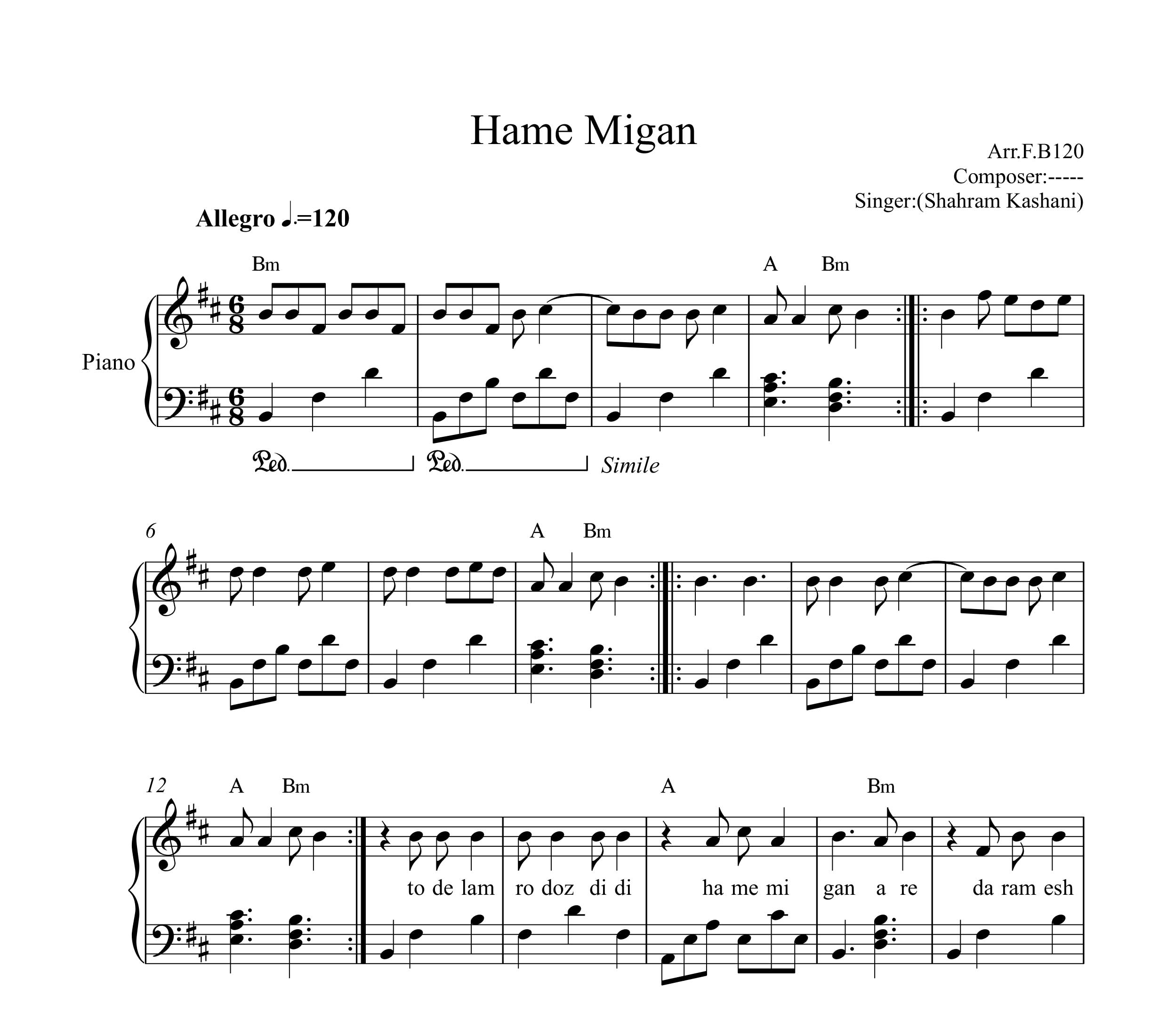 نت پیانو همه میگن شهرام کاشانی