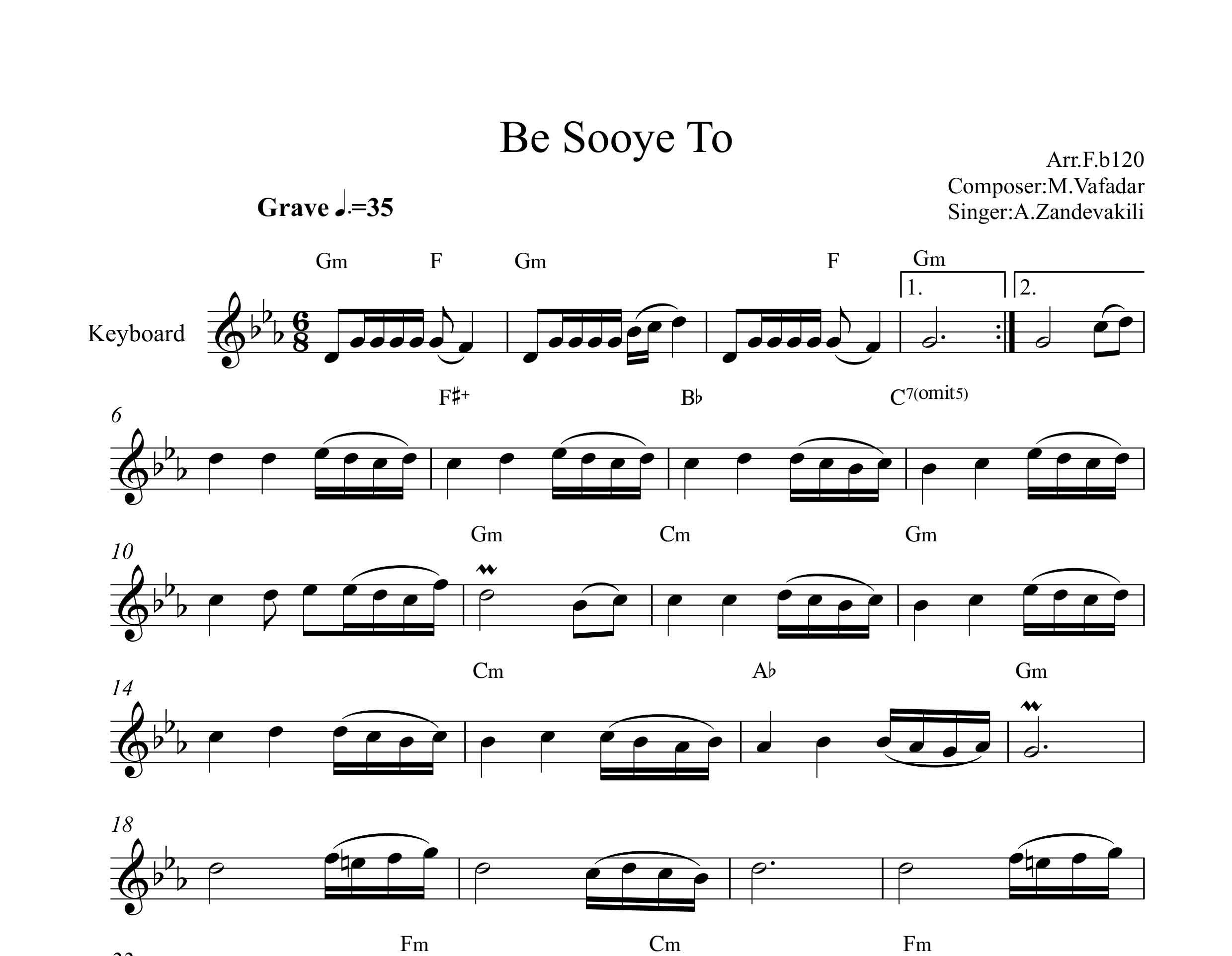 نت کیبورد به سوی تو از علی زند وکیلی با آکورد