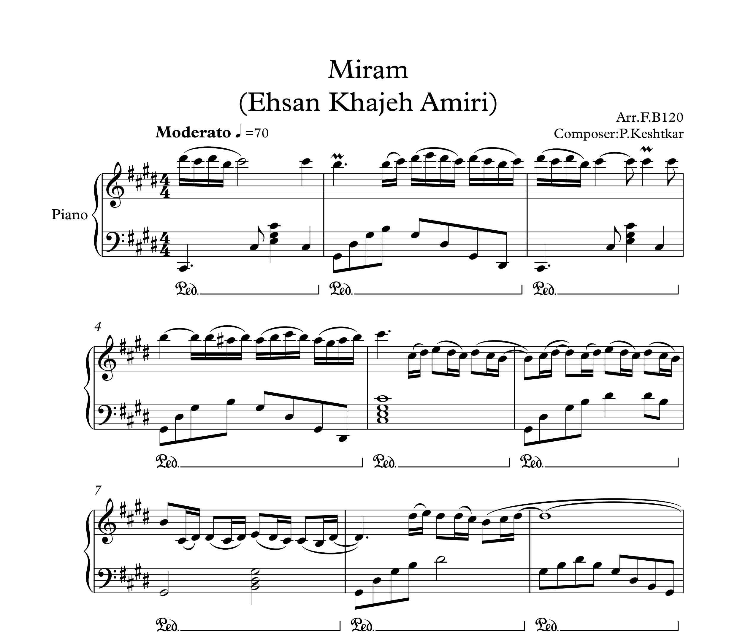 نت پیانو آهنگ میرم از احسان خواجه امیری