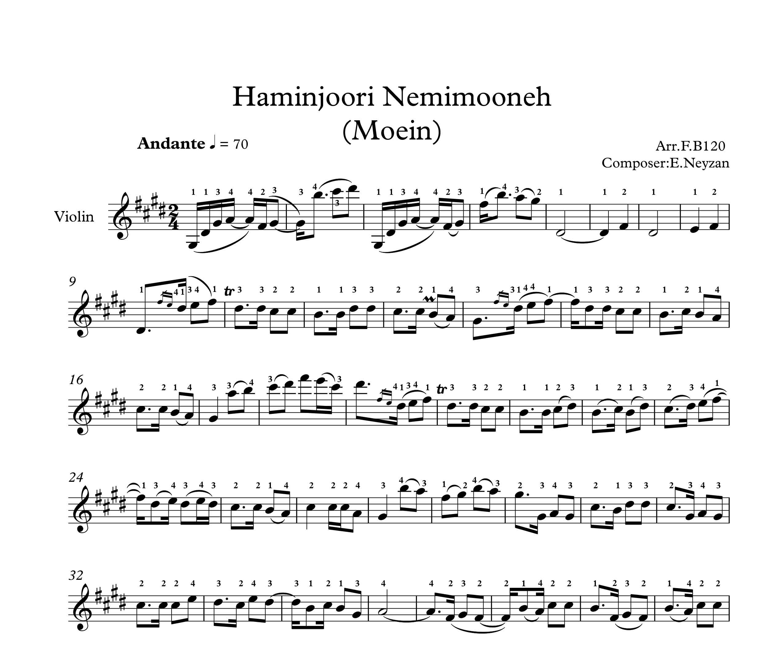 نت ویولن آهنگ همینجوری نمیمونه از معین