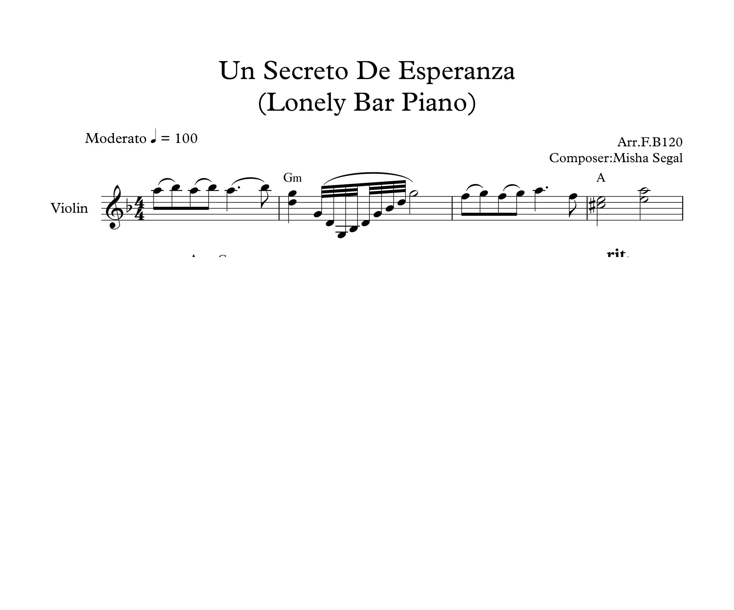 نت ویولن آهنگ Un Secreto De Esperanza Lonely Bar Piano از میشا سگال