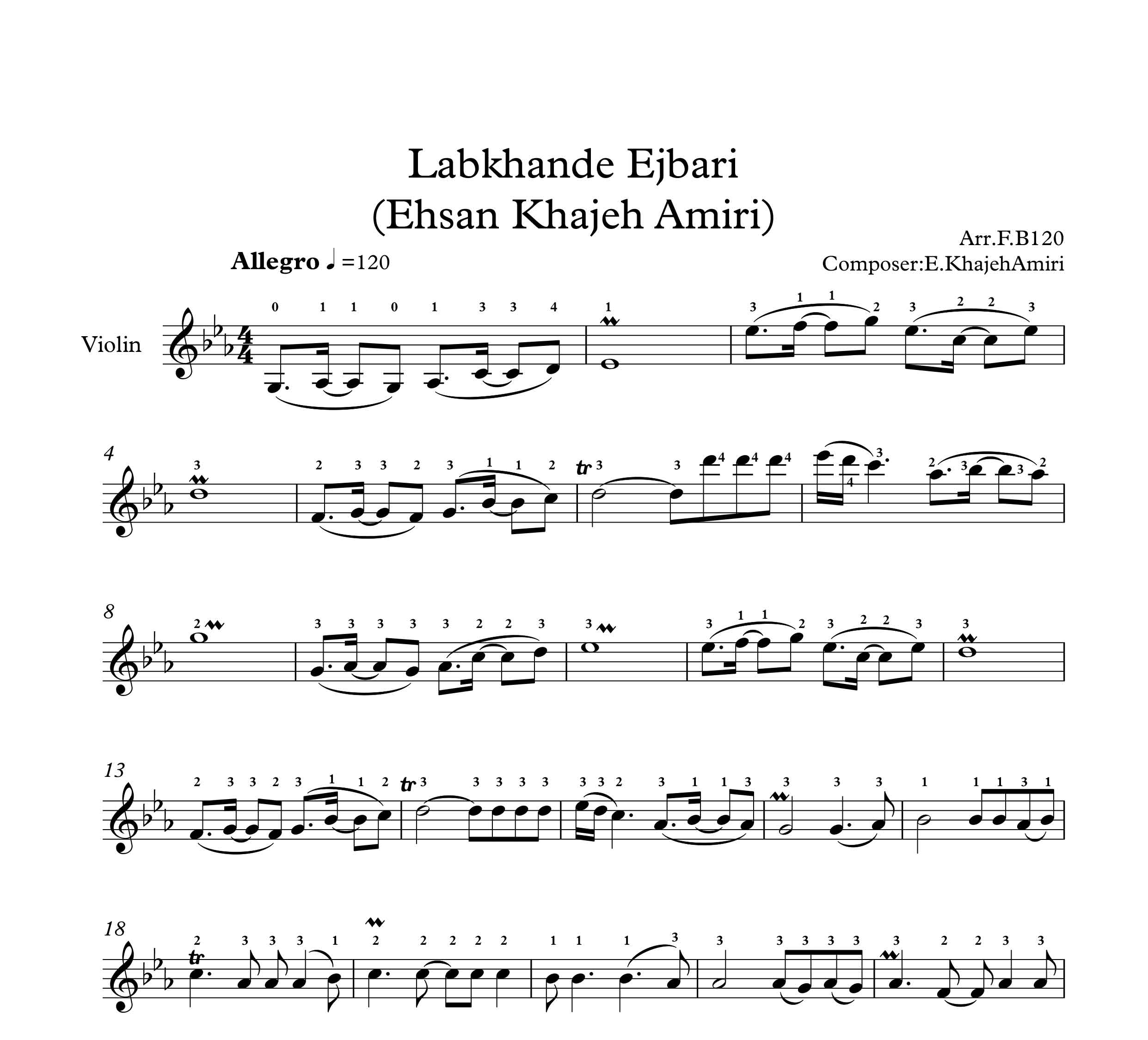 نت ویولن آهنگ لبخند اجباری از احسان خواجه امیری