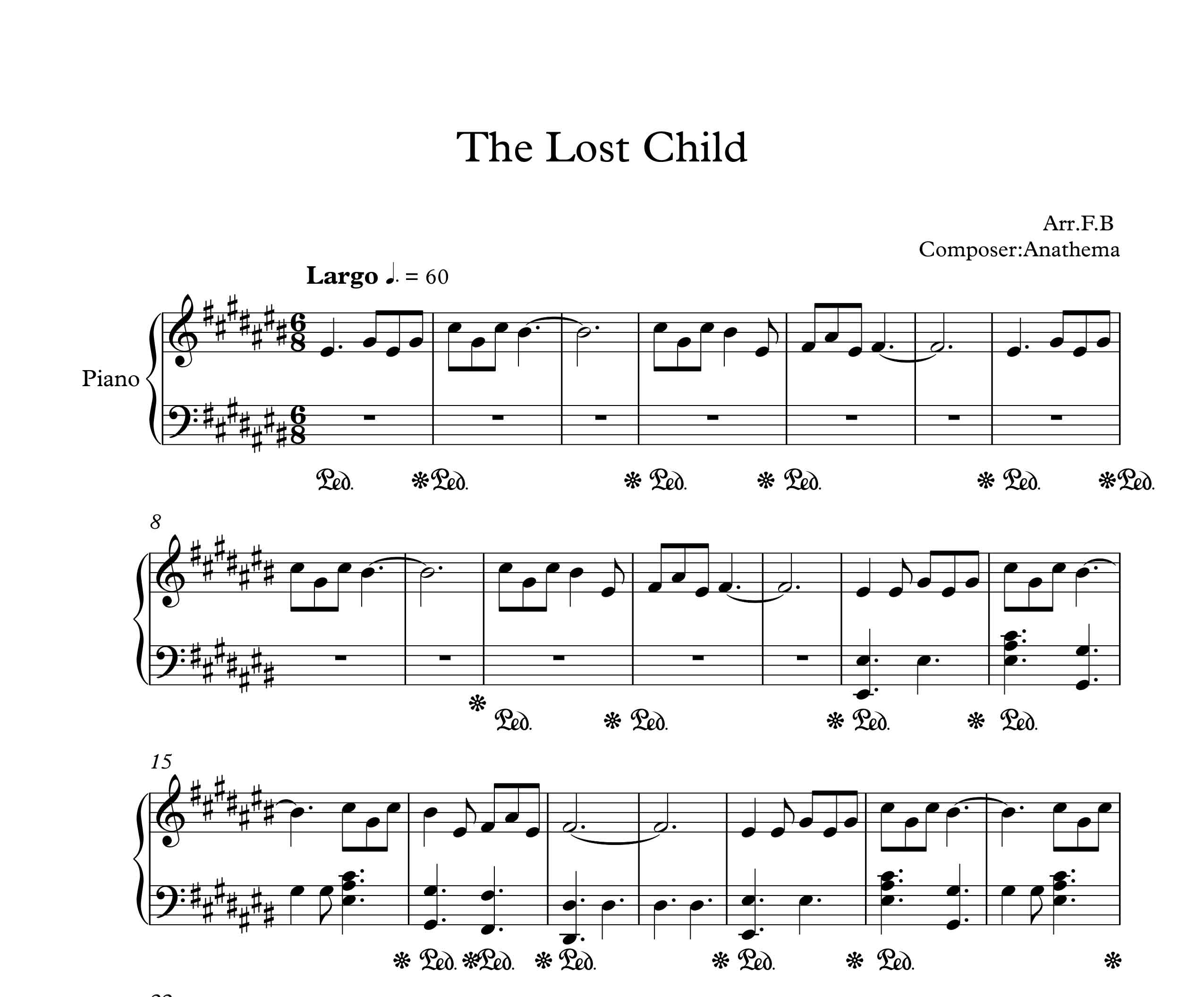 نت آهنگ The Lost Child از Anathema برای پیانو