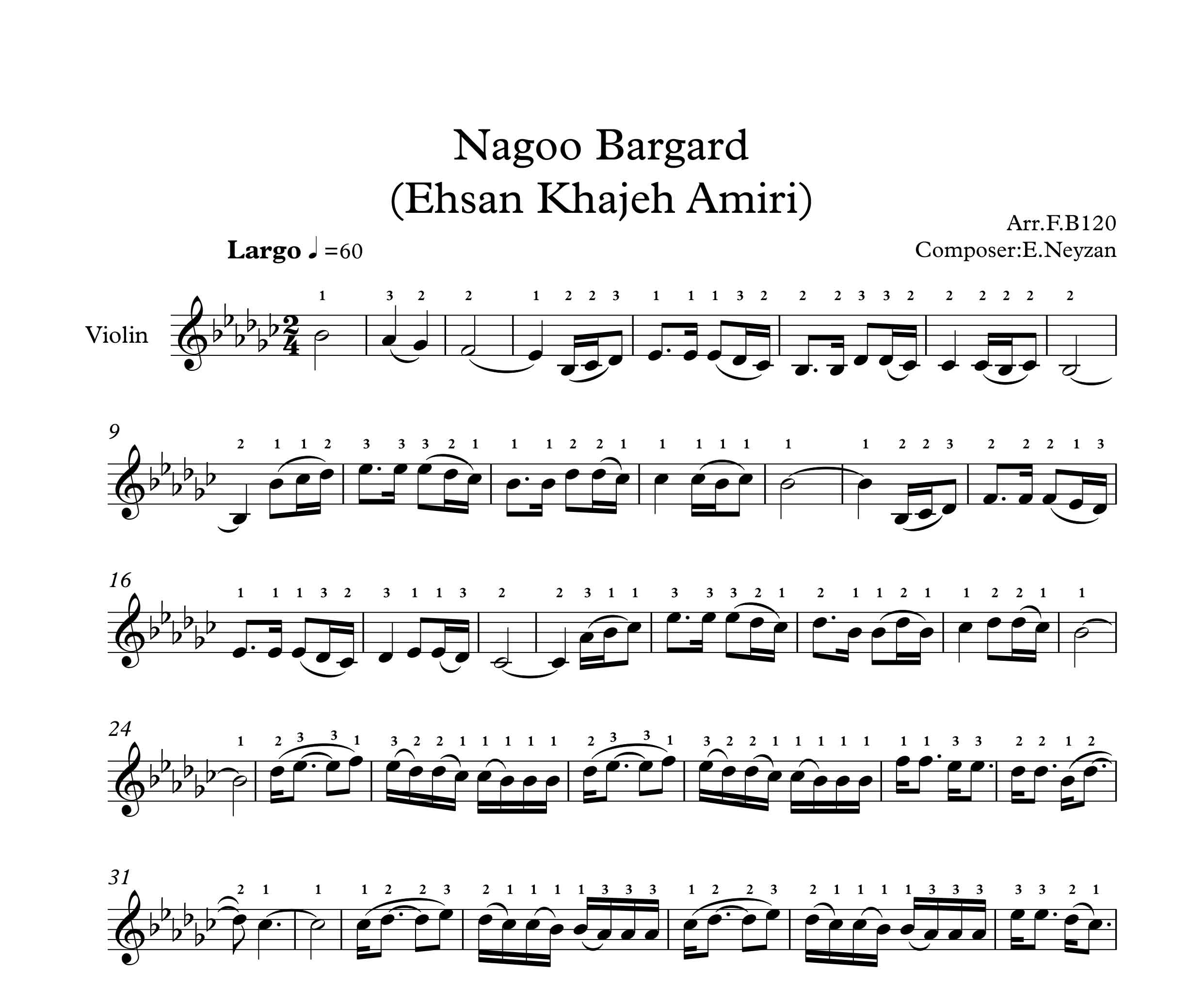 نت ویولن آهنگ نگو برگرد از احسان خواجه امیری