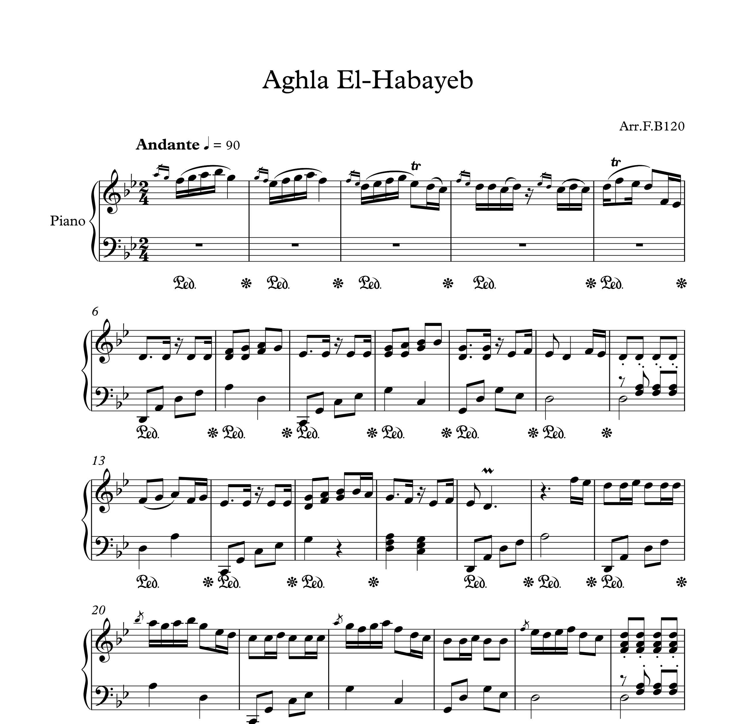 نت آهنگ  aghla el habayeb برای پیانو