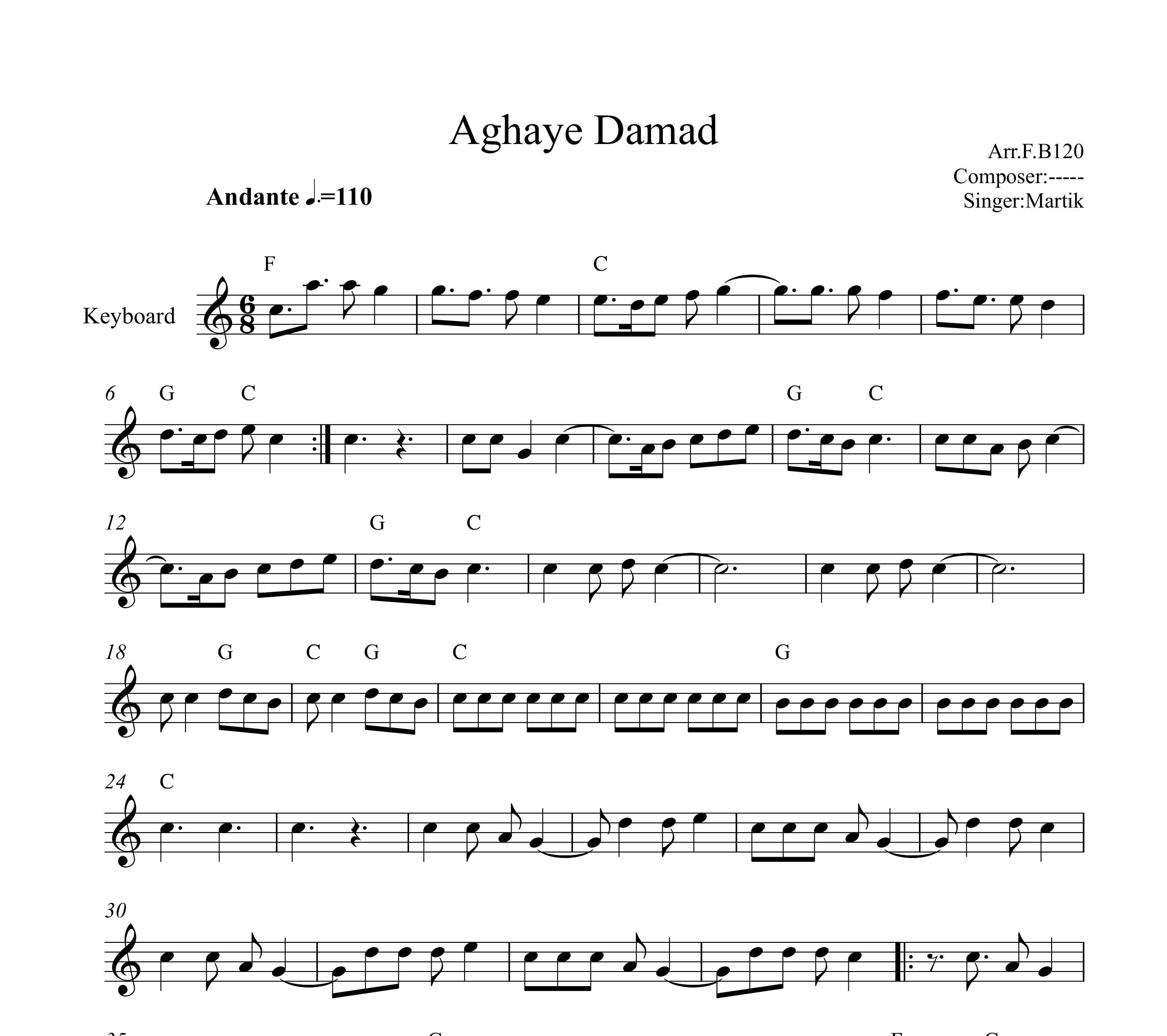 نت کیبورد آهای آقای داماد مارتیک به همراه آکورد