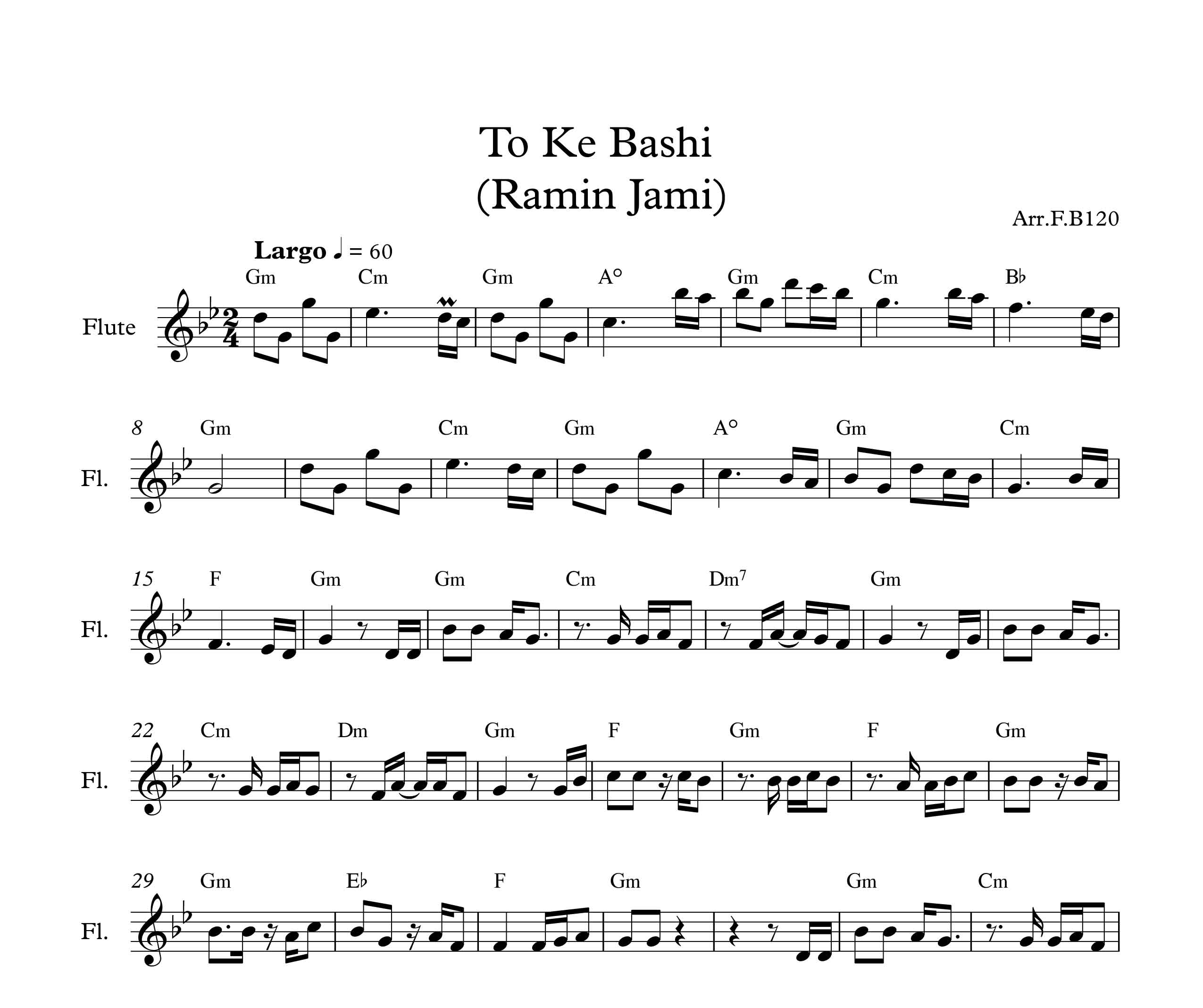 نت فلوت آهنگ تو که باشی از رامین جامی به همراه آکورد