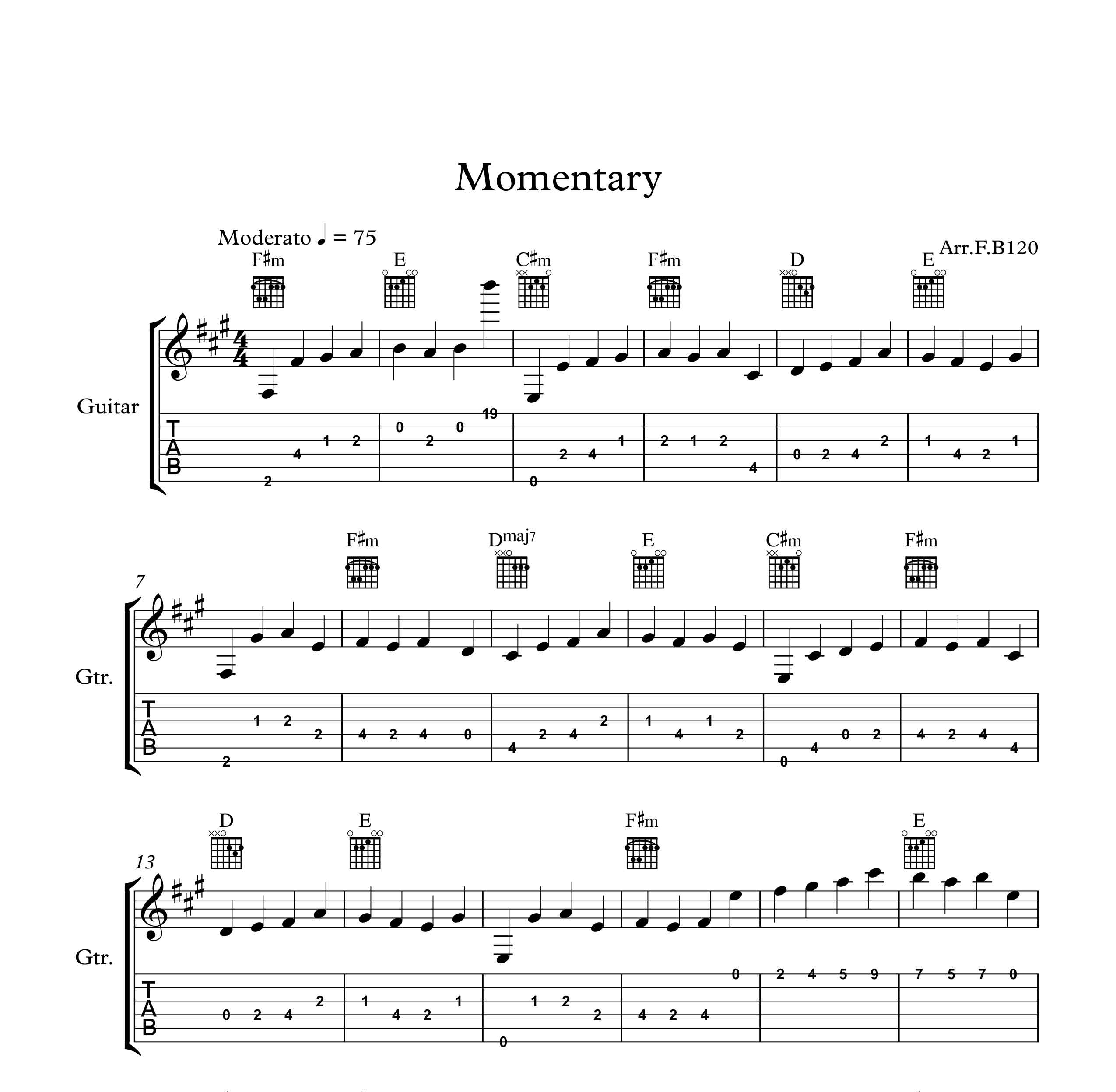 نت و تبلچر آهنگ Momentary برای گیتار به همراه آکورد