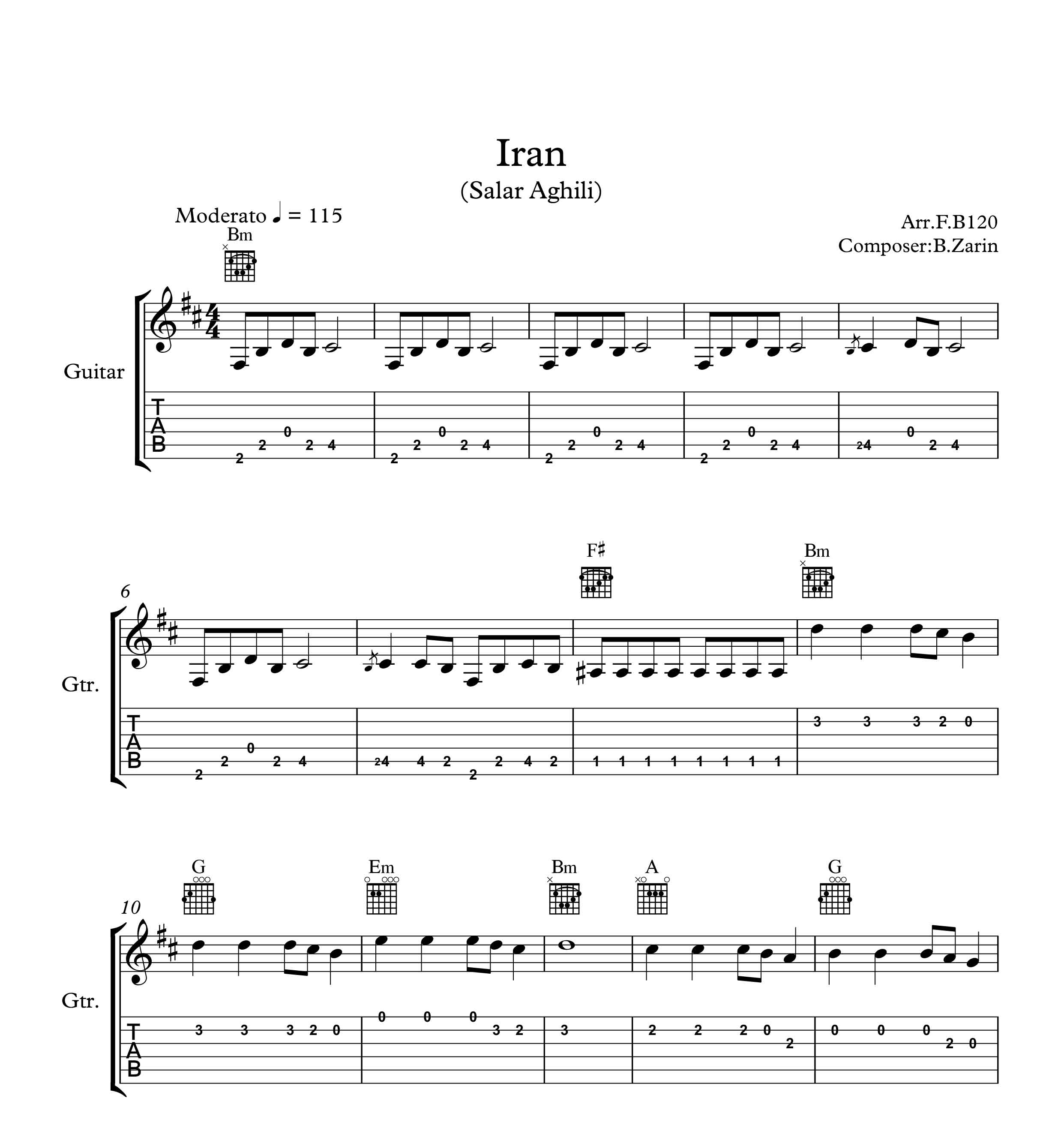نت و تبلچر آهنگ ایران از سالار عقیلی برای گیتار به همراه آکورد