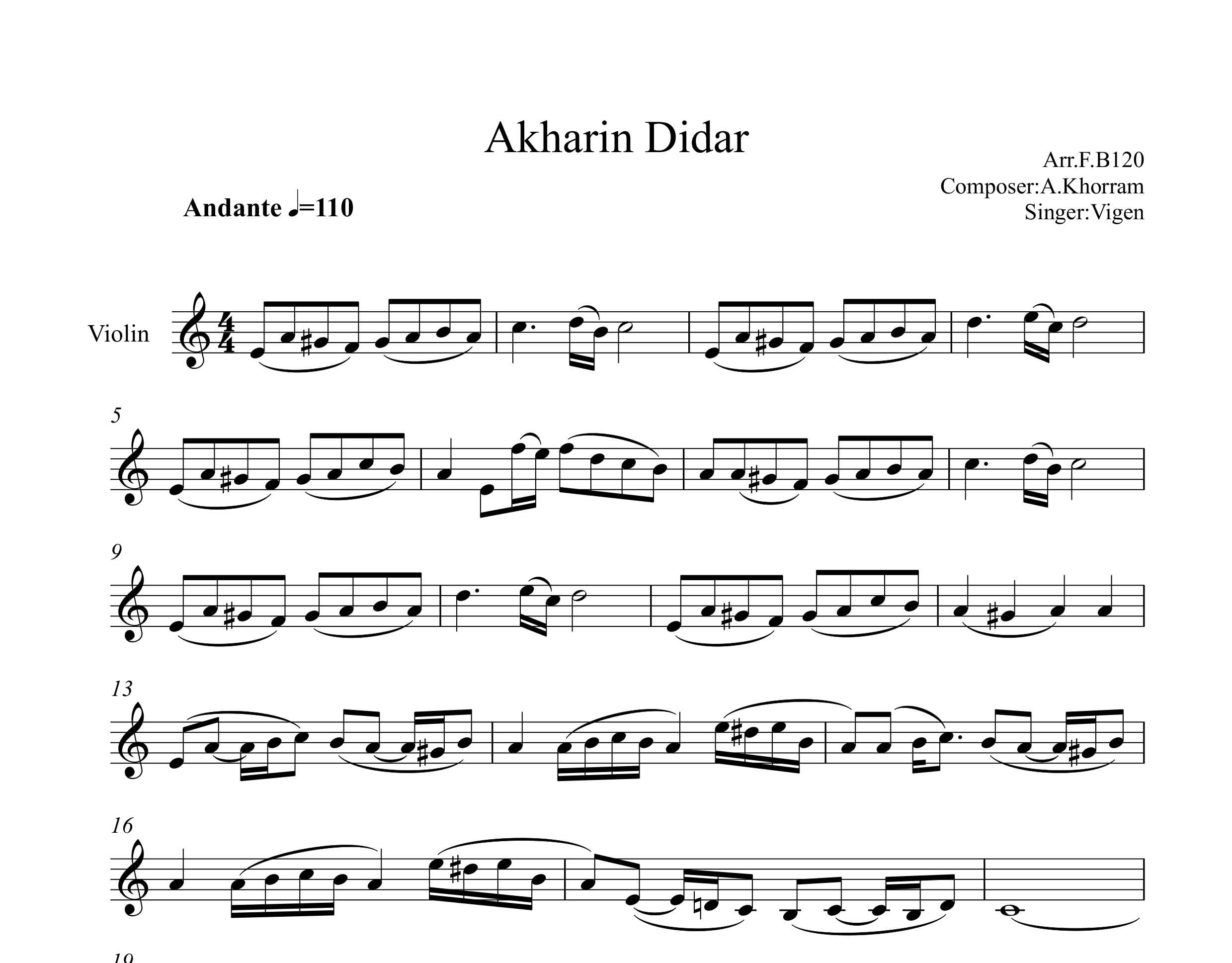 نت ویولن آخرین دیدار از ویگن