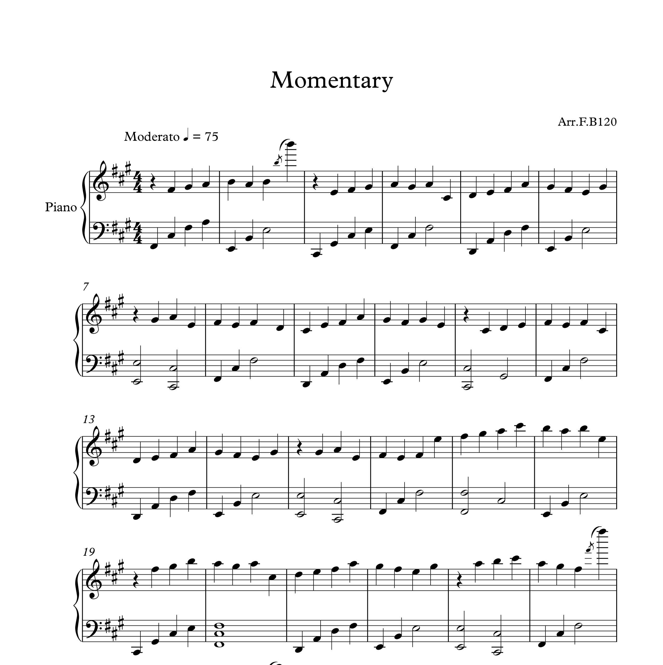 نت آهنگ Momentary برای پیانو