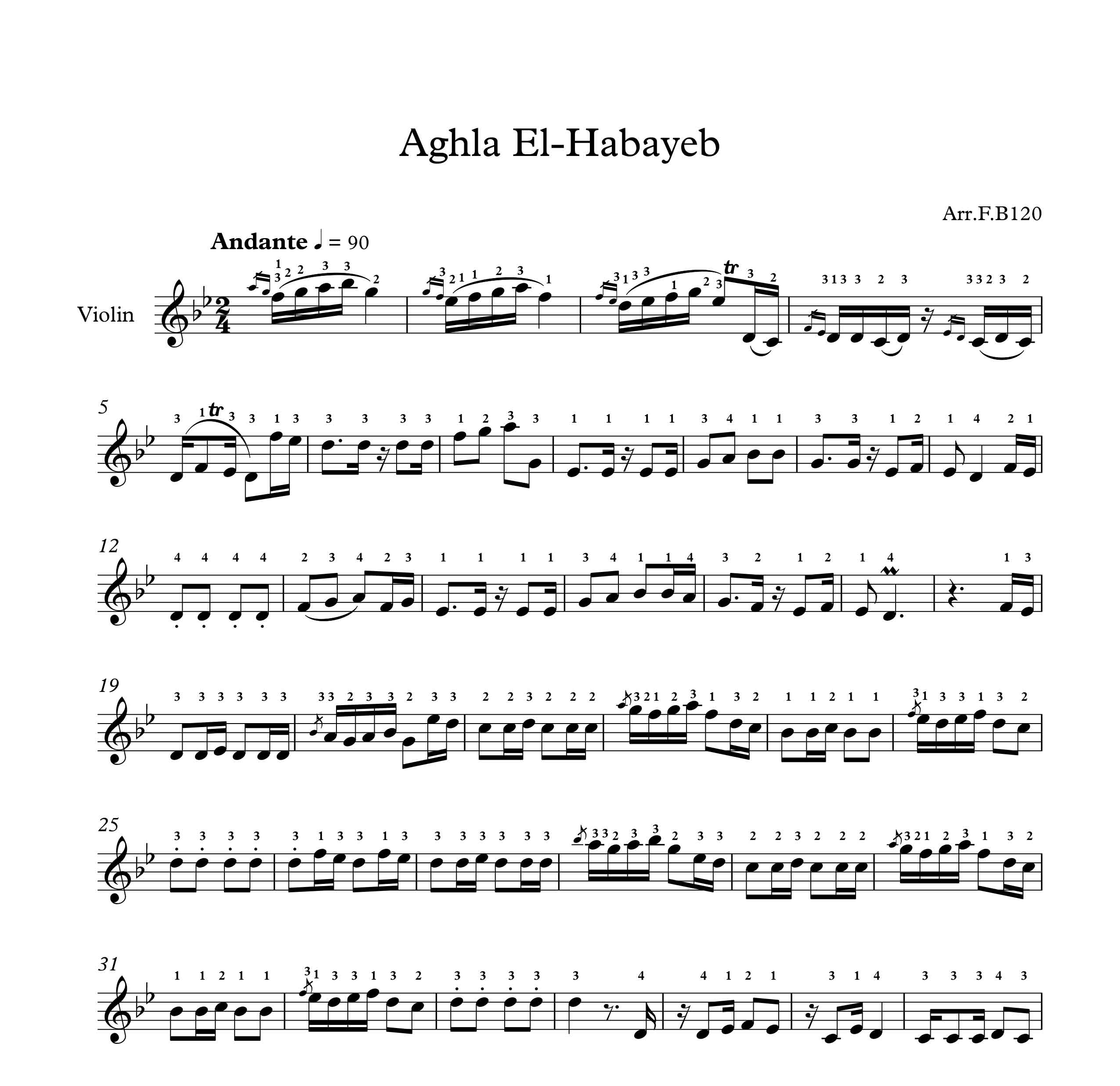 نت ویولن آهنگ aghla el habayeb