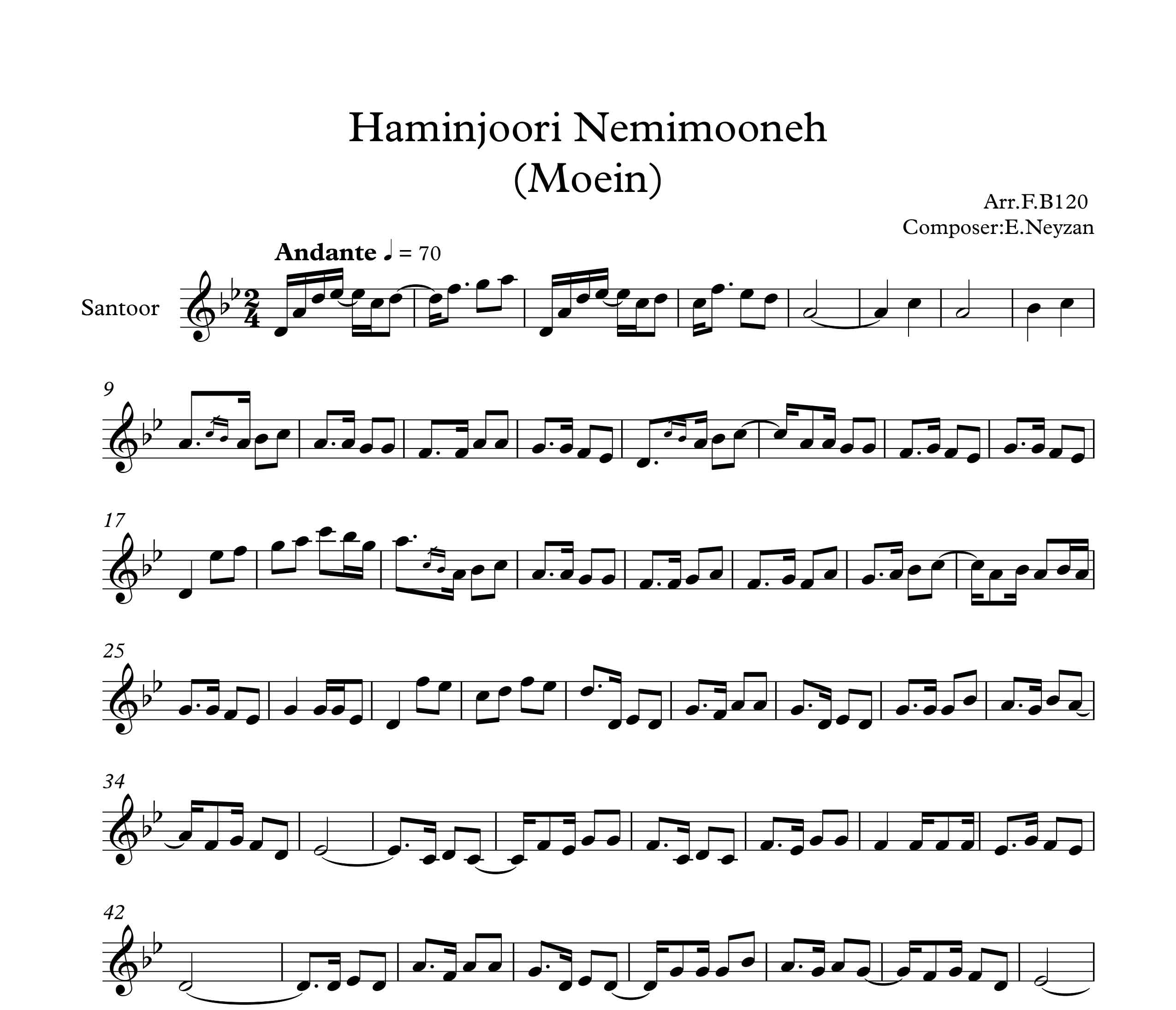 نت سنتور آهنگ همینجوری نمیمونه از معین