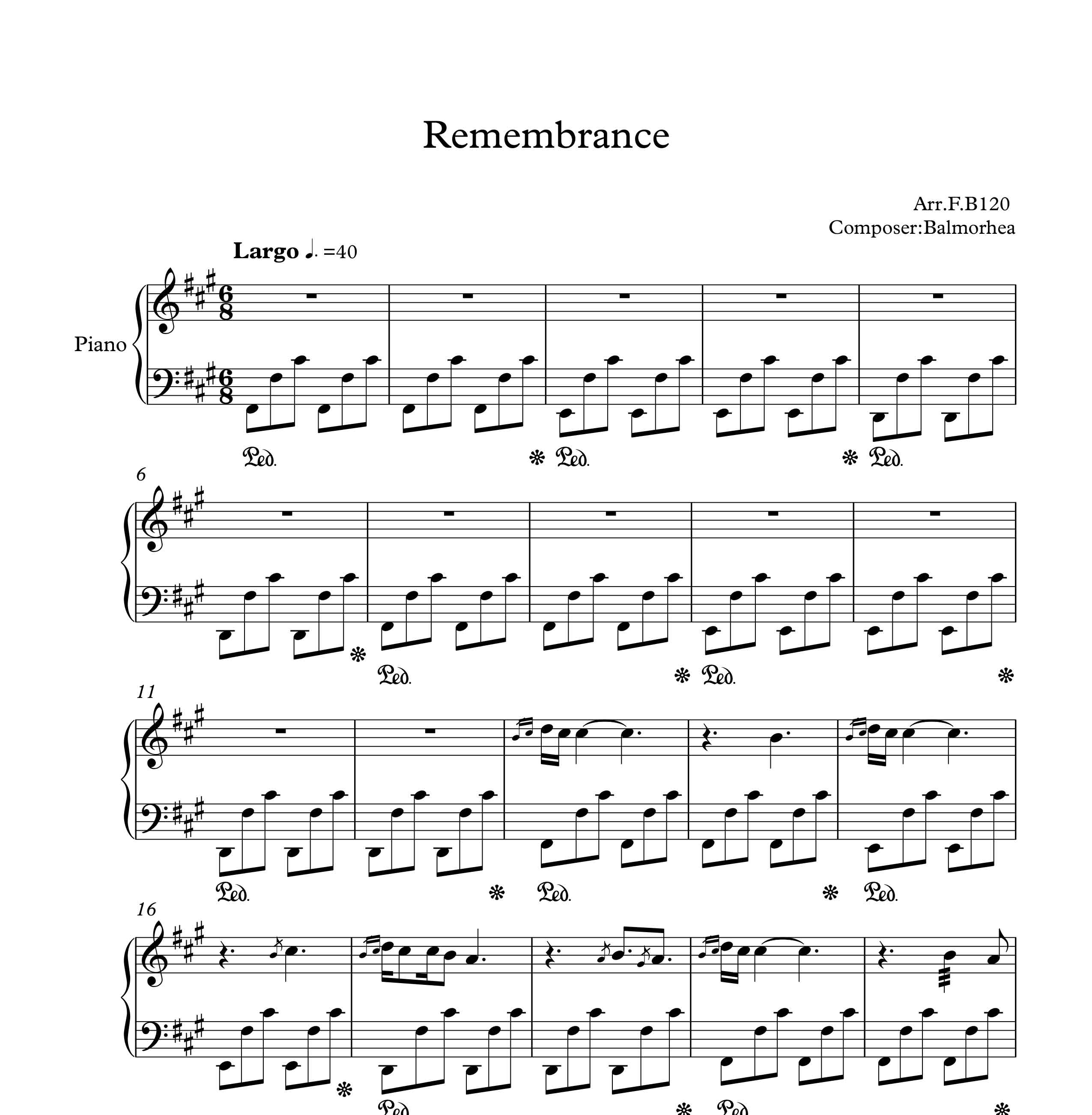 نت آهنگ Remembrance از گروه بالموری برای پیانو