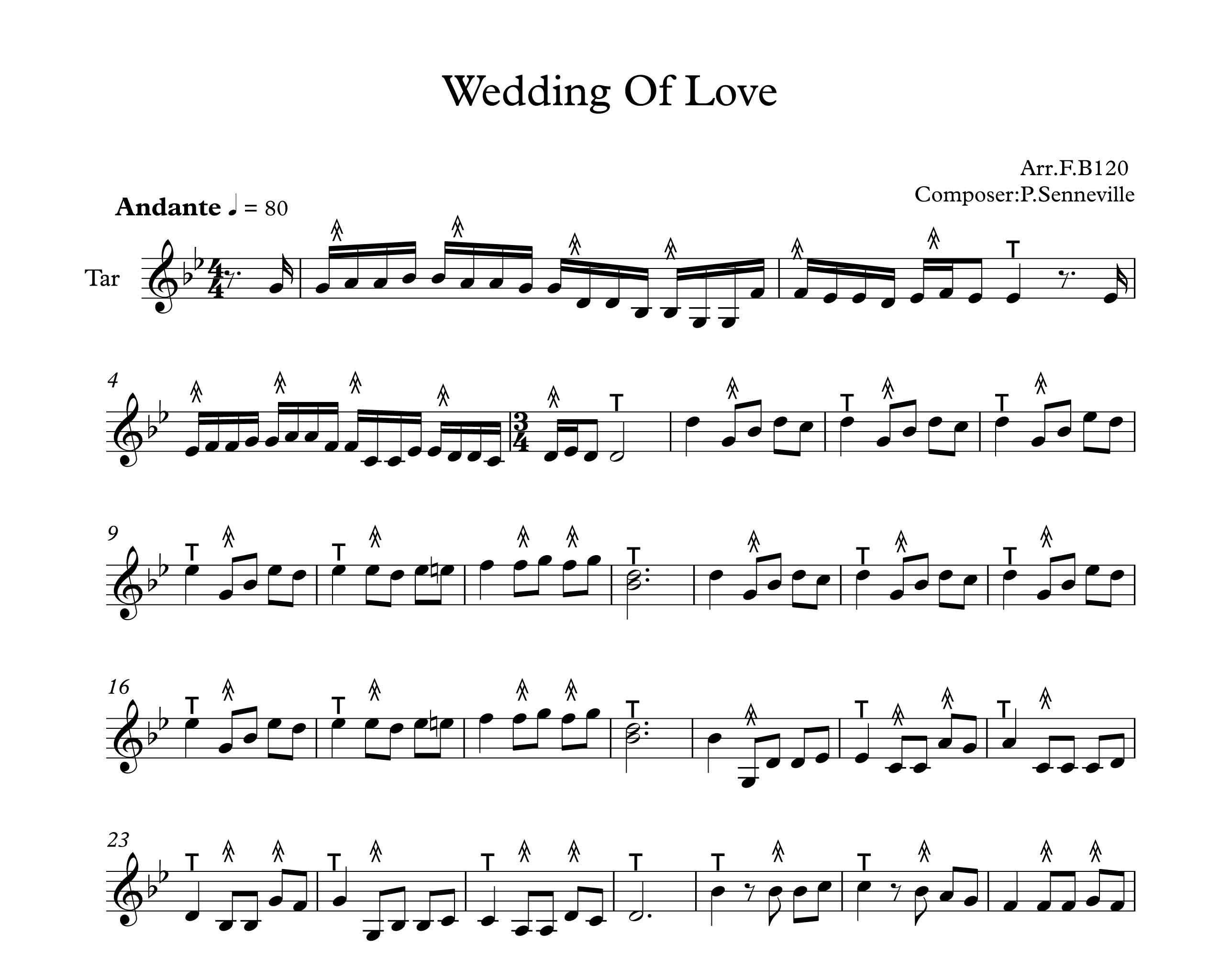 نت آهنگ عروسی عشق Wedding Of Love  برای تار