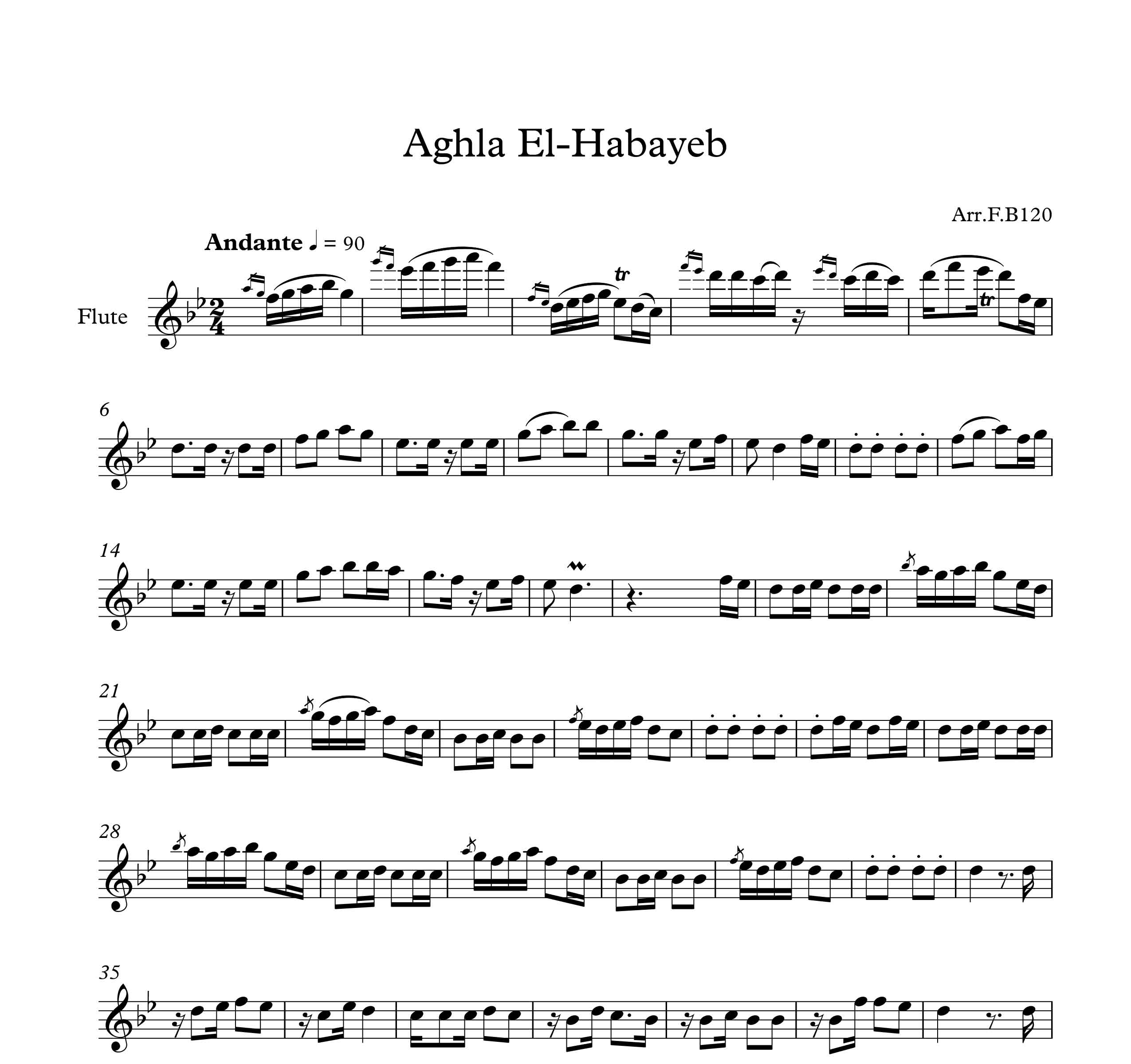 نت فلوت آهنگ aghla el  habayeb