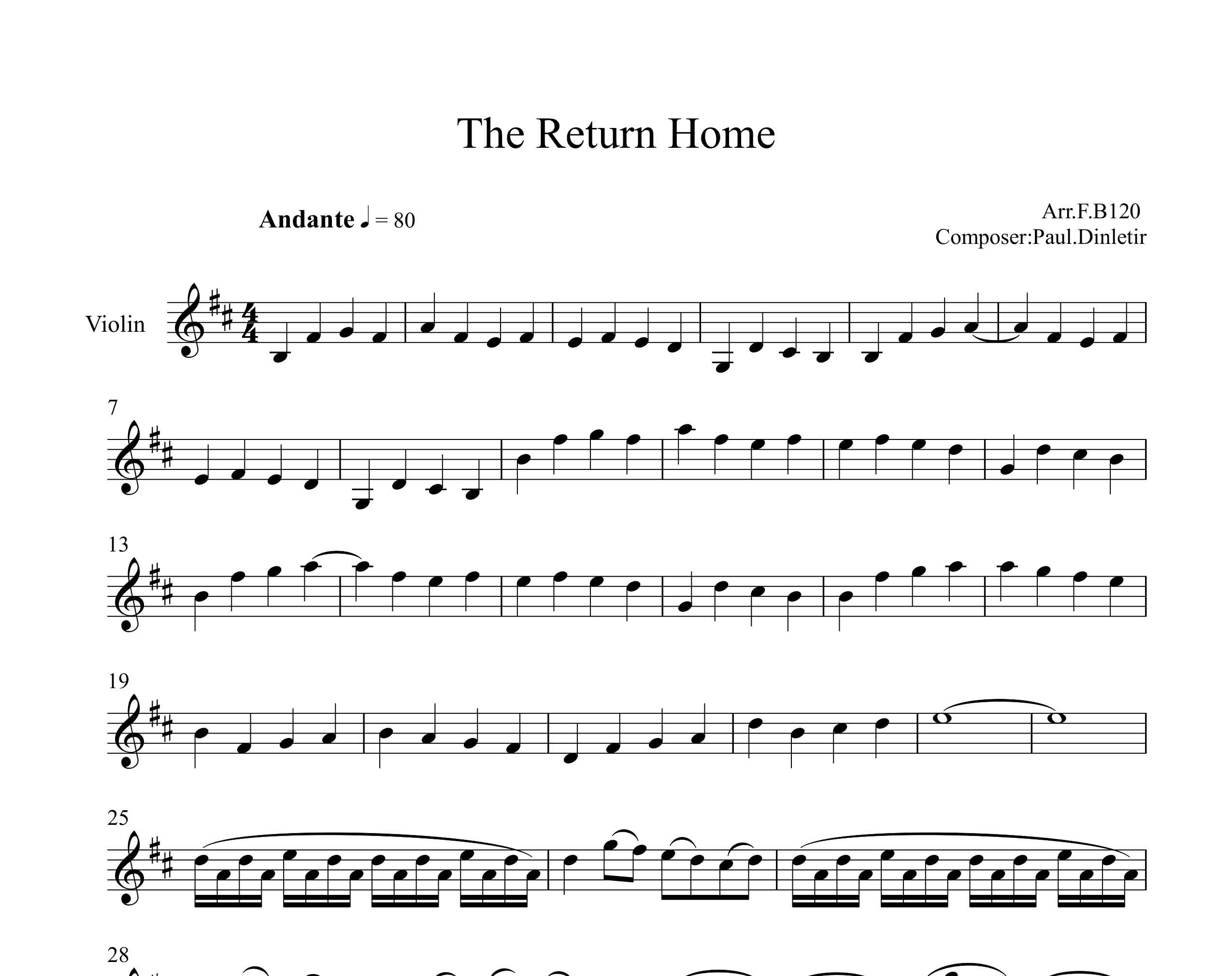 نت ویولن آهنگ The Return Home