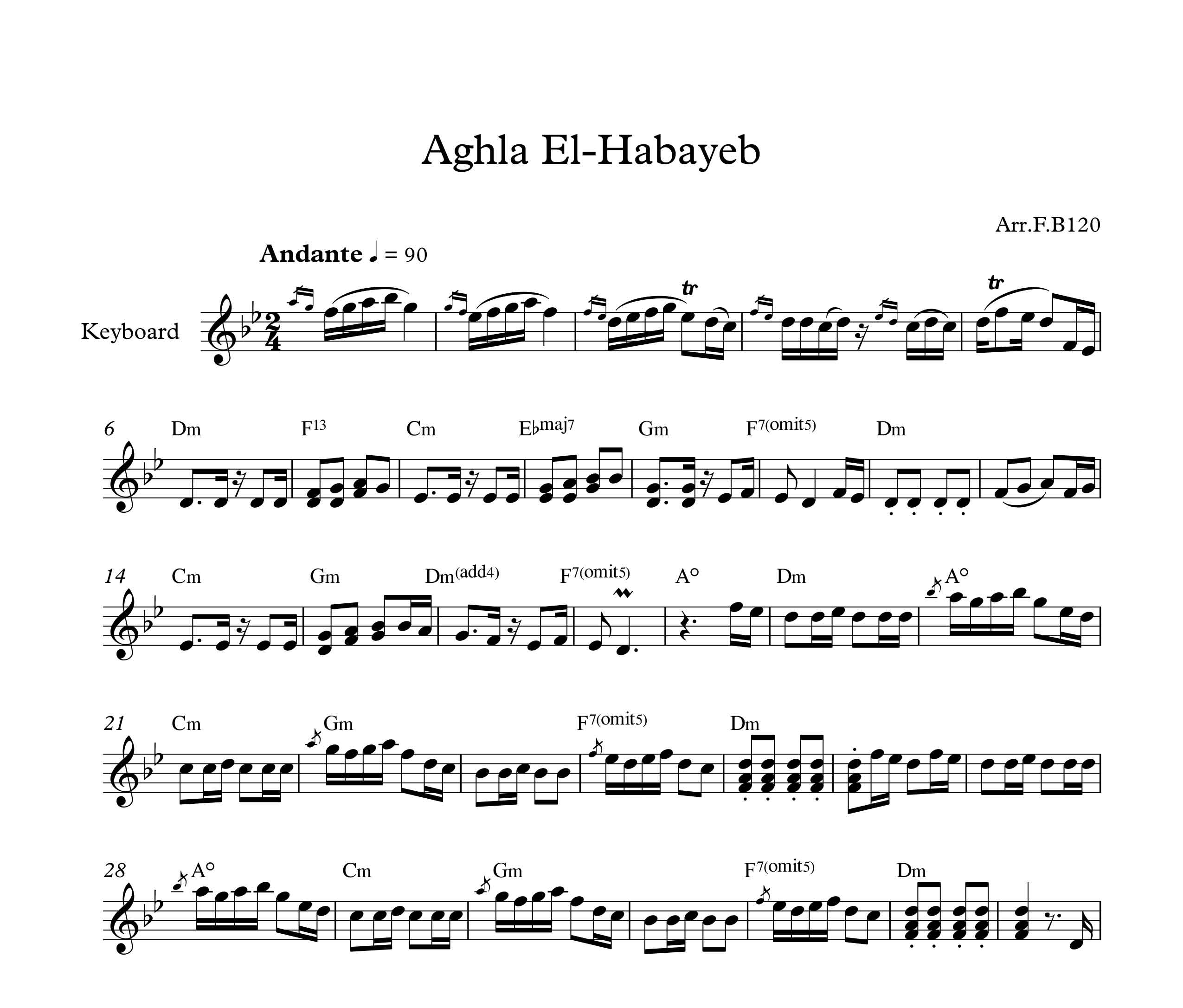 نت کیبورد آهنگ  aghla el habayeb  به همراه آکورد