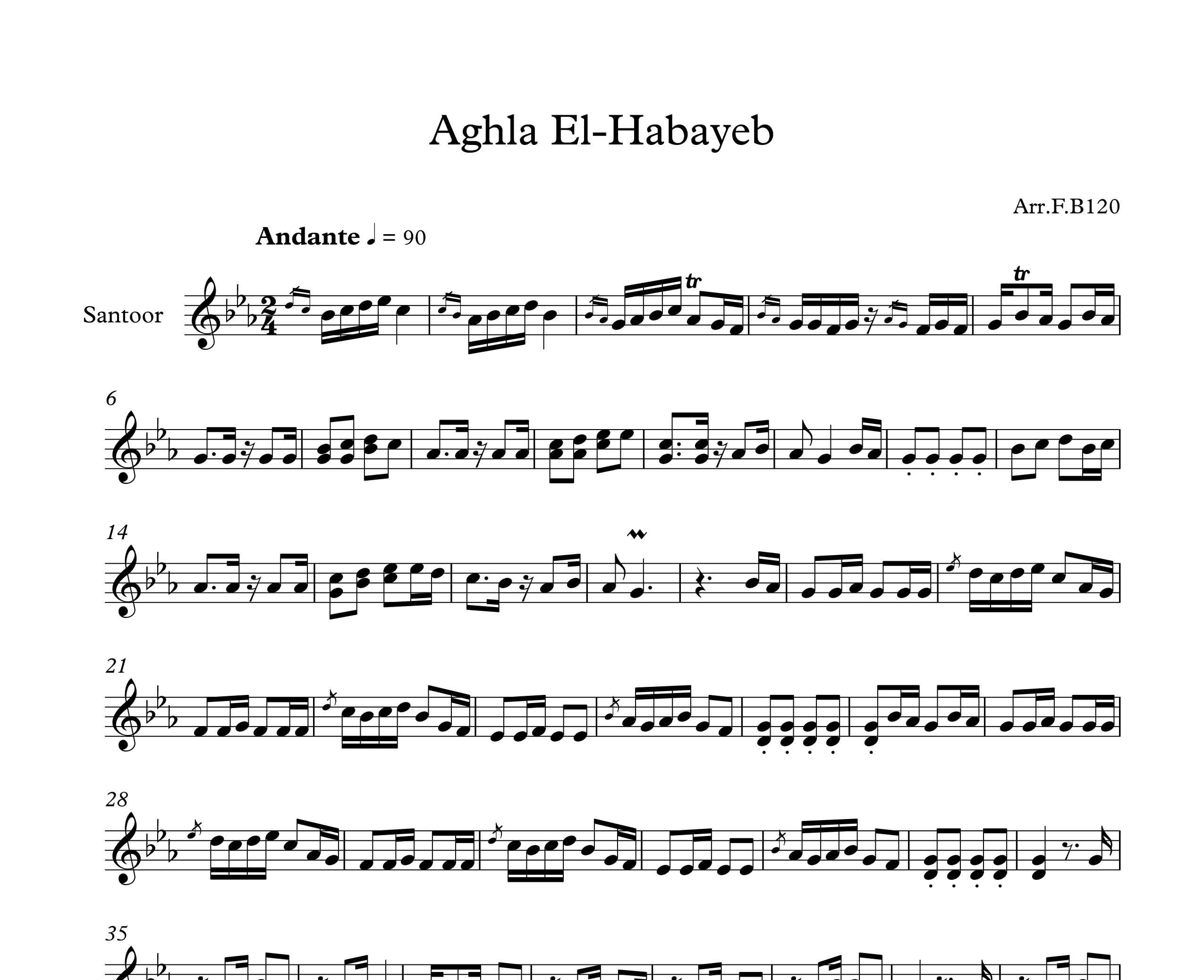 نت سنتور آهنگ Aghla El Habayeb