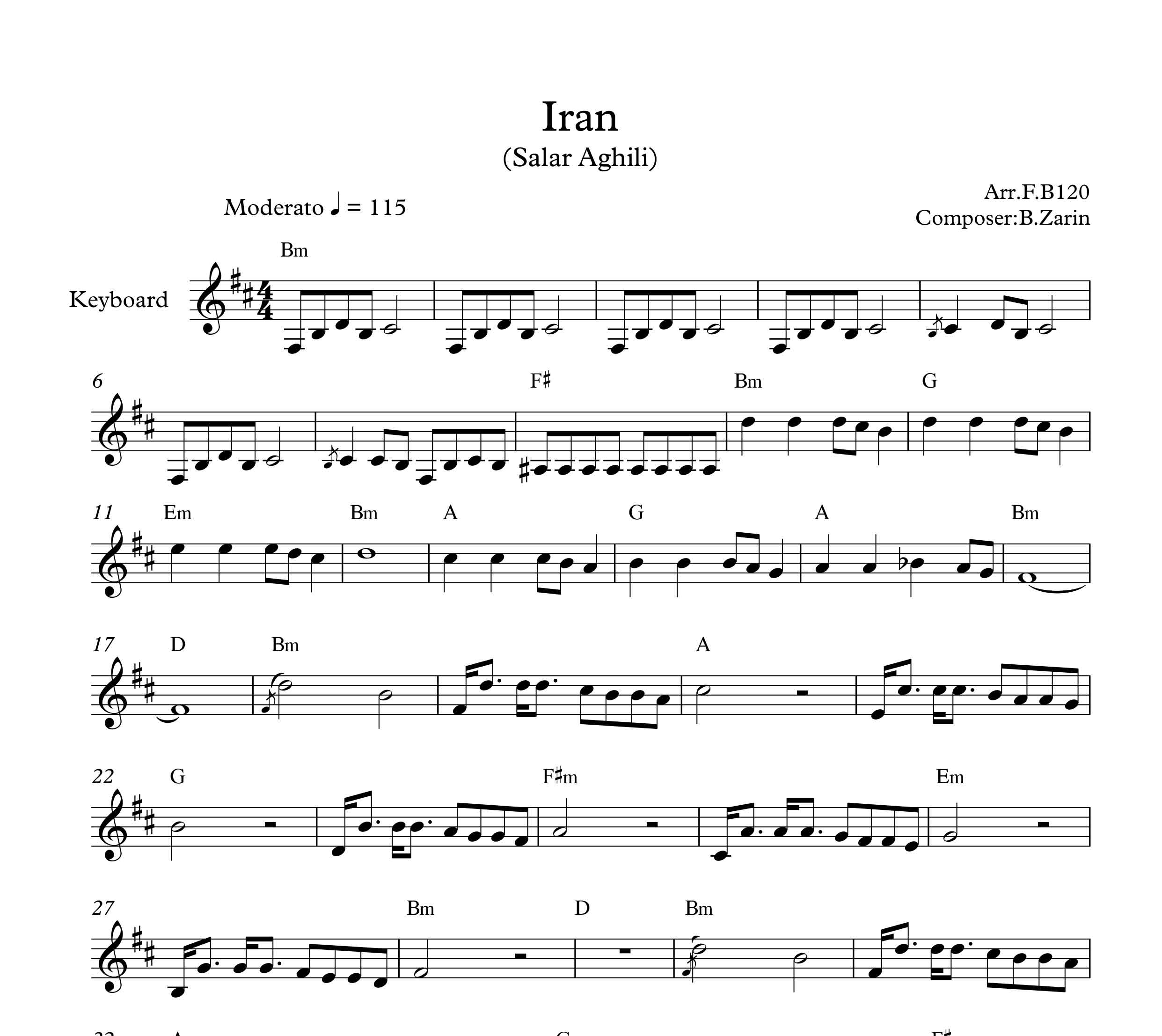 نت کیبورد آهنگ ایران از سالار عقیلی به همراه آکورد