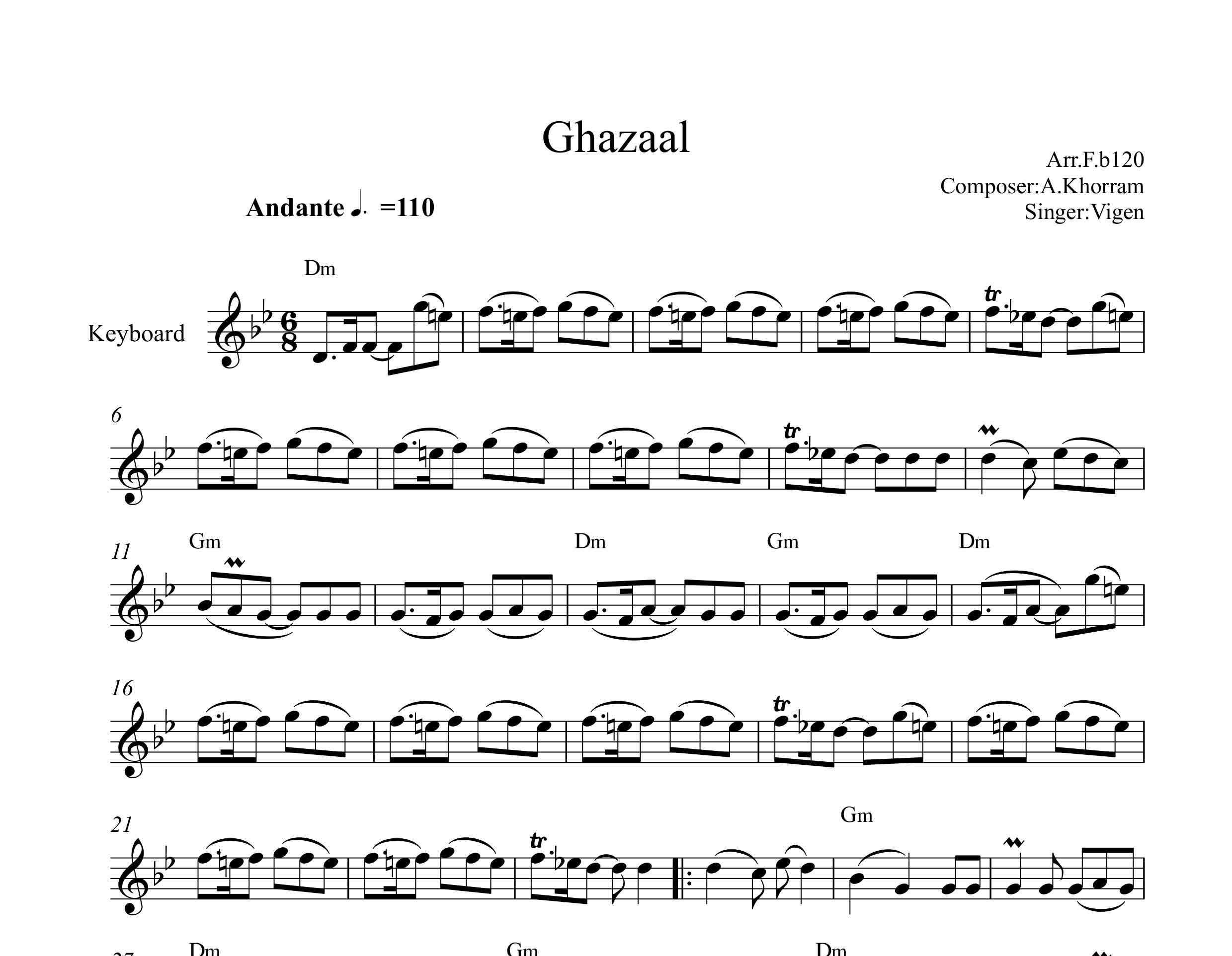 نت کیبورد غزال ویگن با آکورد