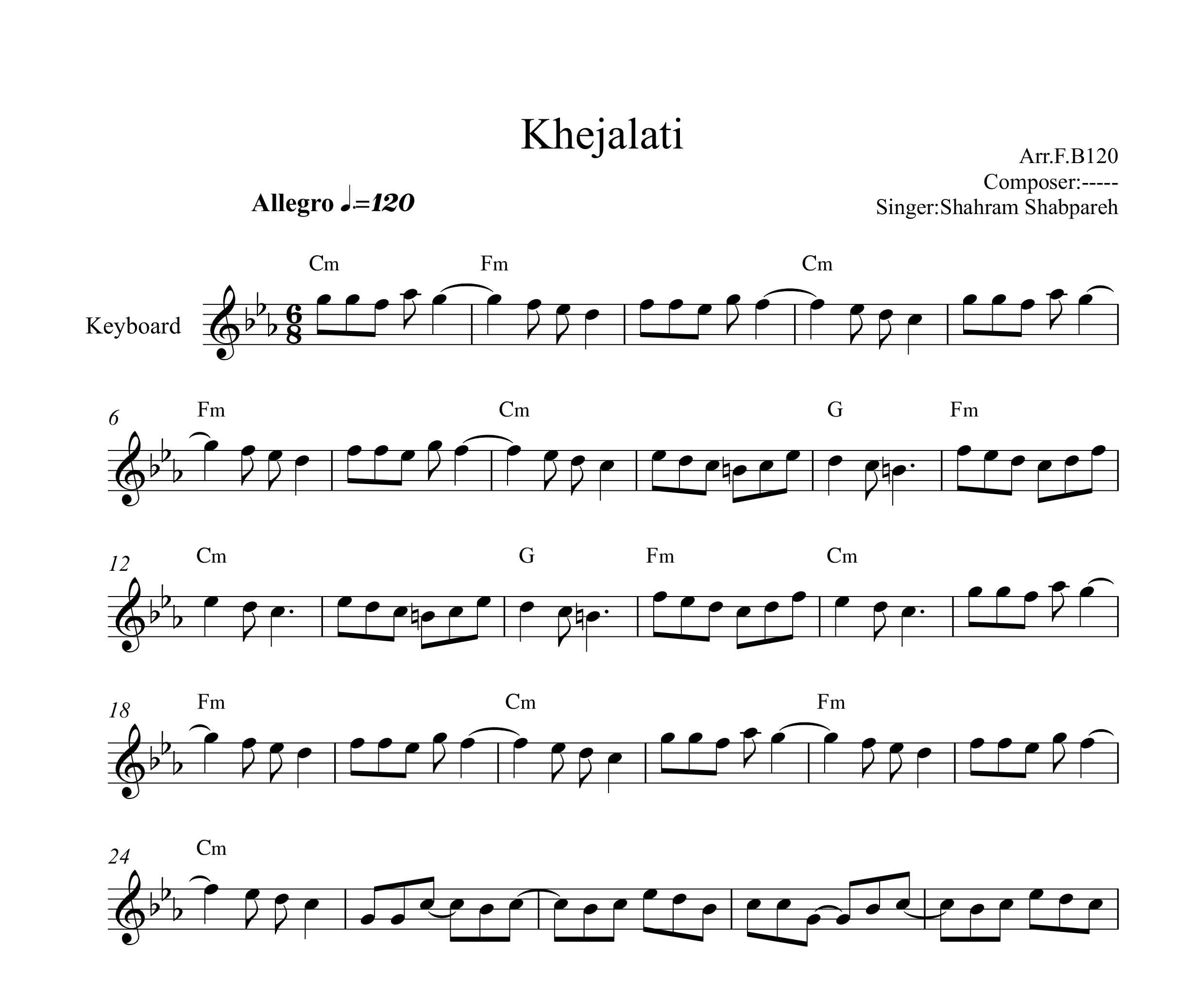 نت کیبورد خجالتی شهرام شب پره به همراه آکورد