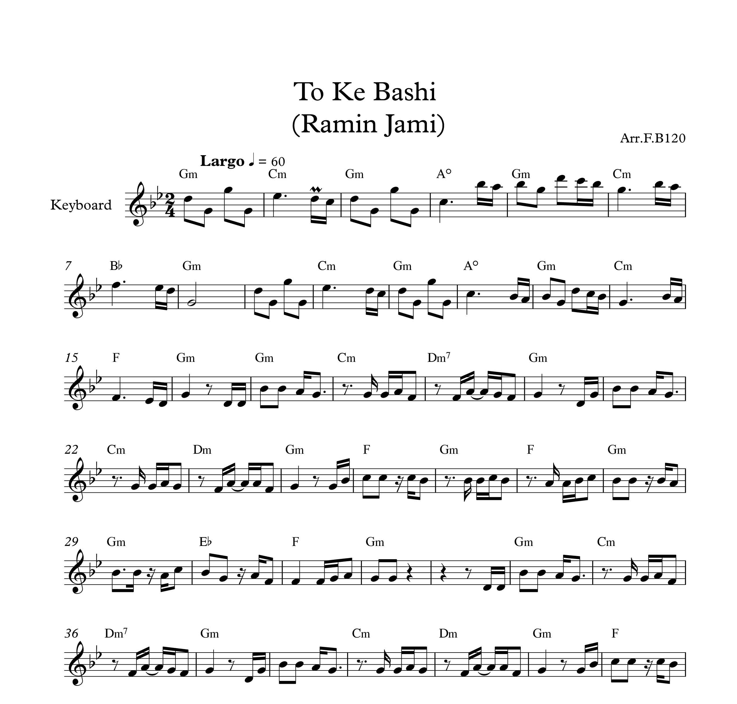 نت کیبورد آهنگ تو که باشی از رامین جامی به همراه آکورد