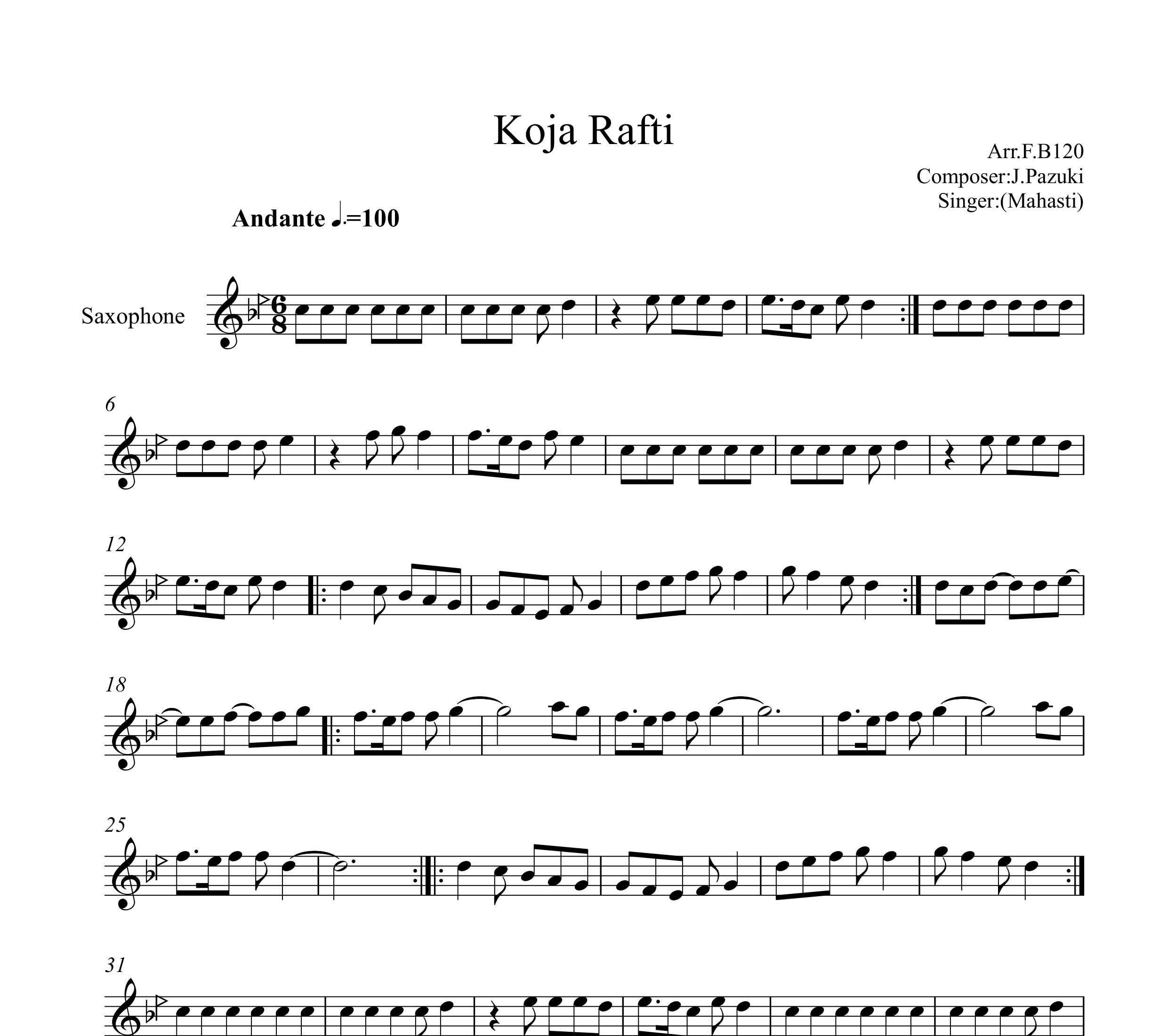 نت ساکسیفون کجا رفتی مهستی