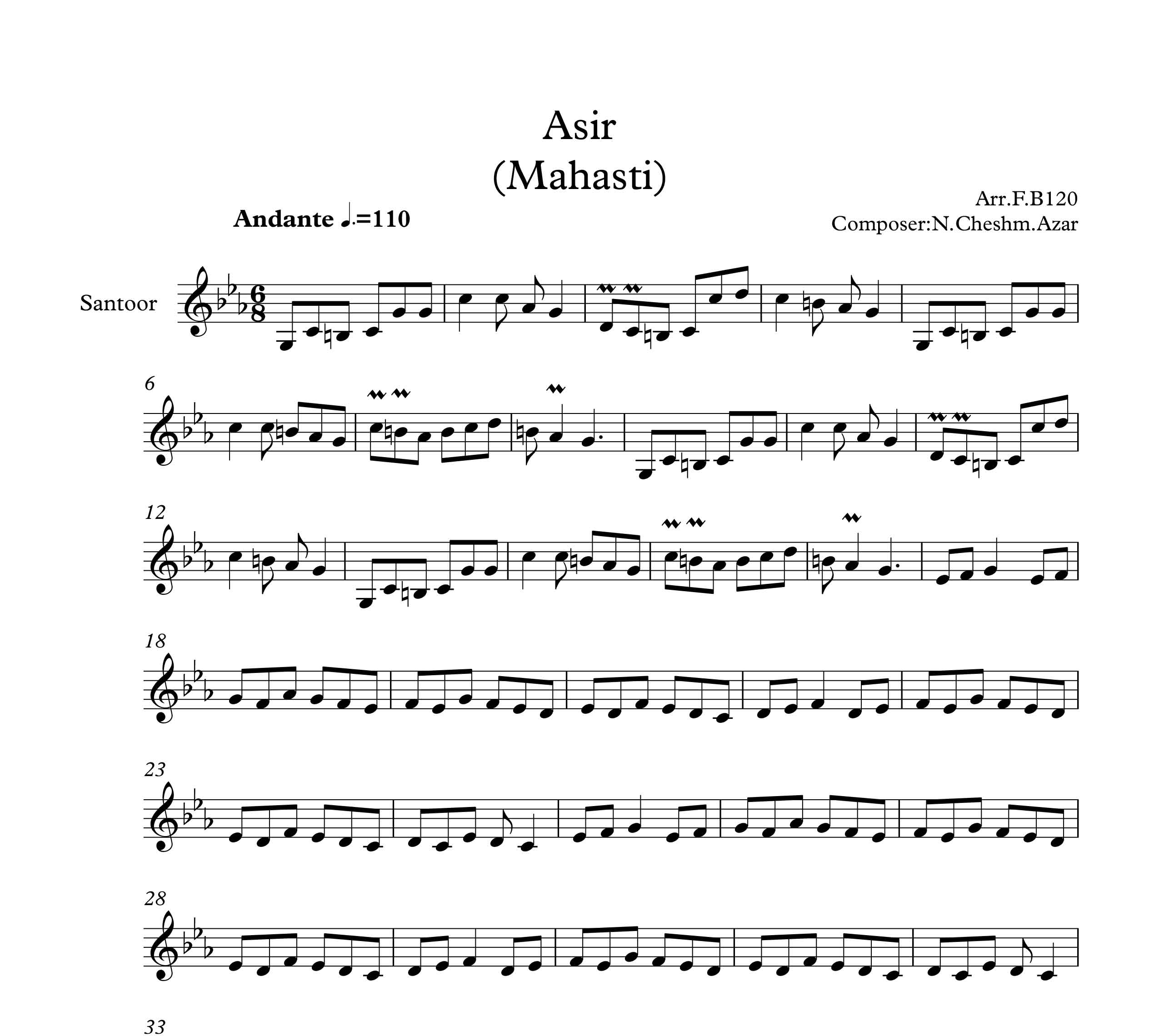 نت سنتور عشق منی ( کی دل سنگ سنگت )