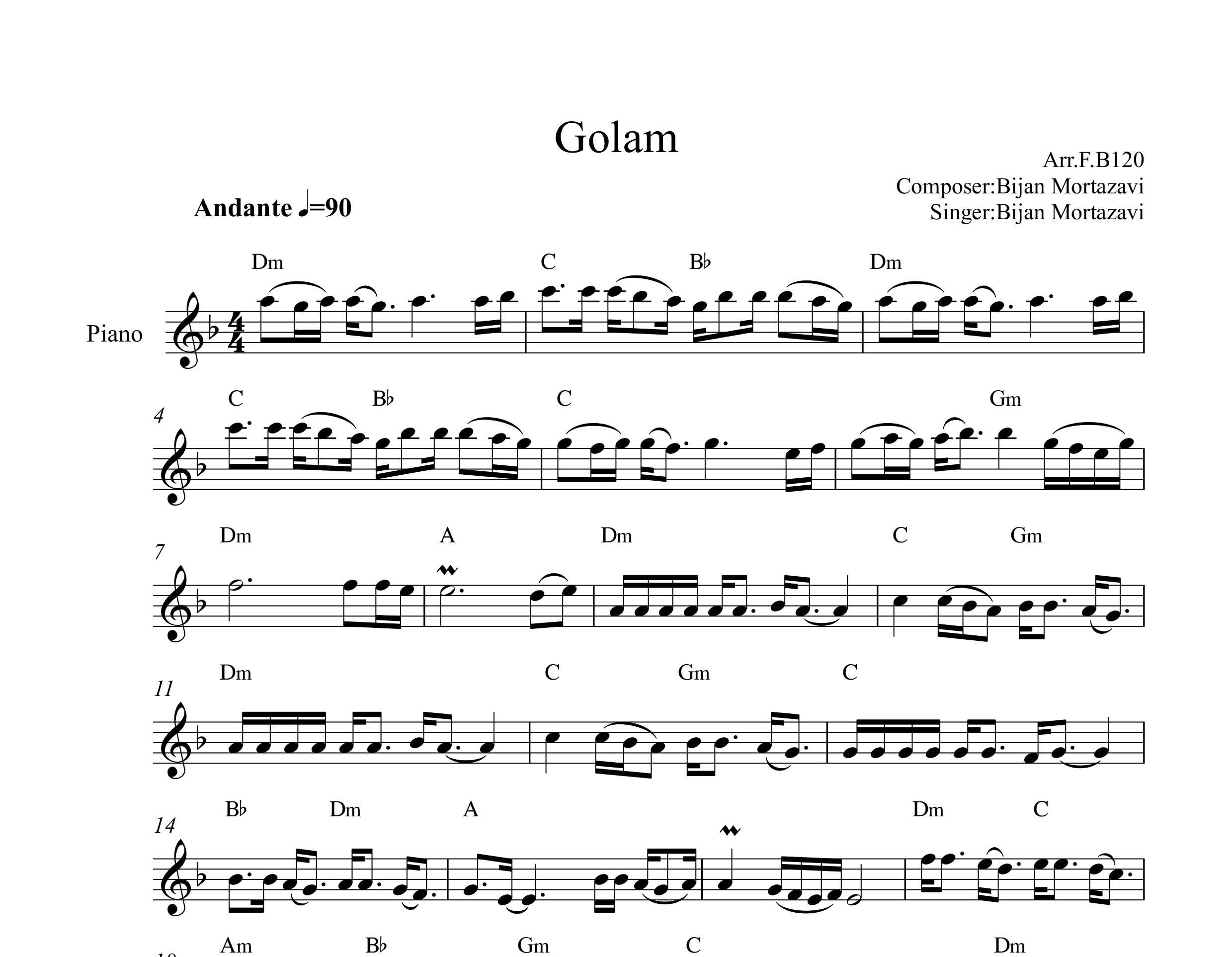 نت کیبورد گلم از بیژن مرتضوی با اکورد