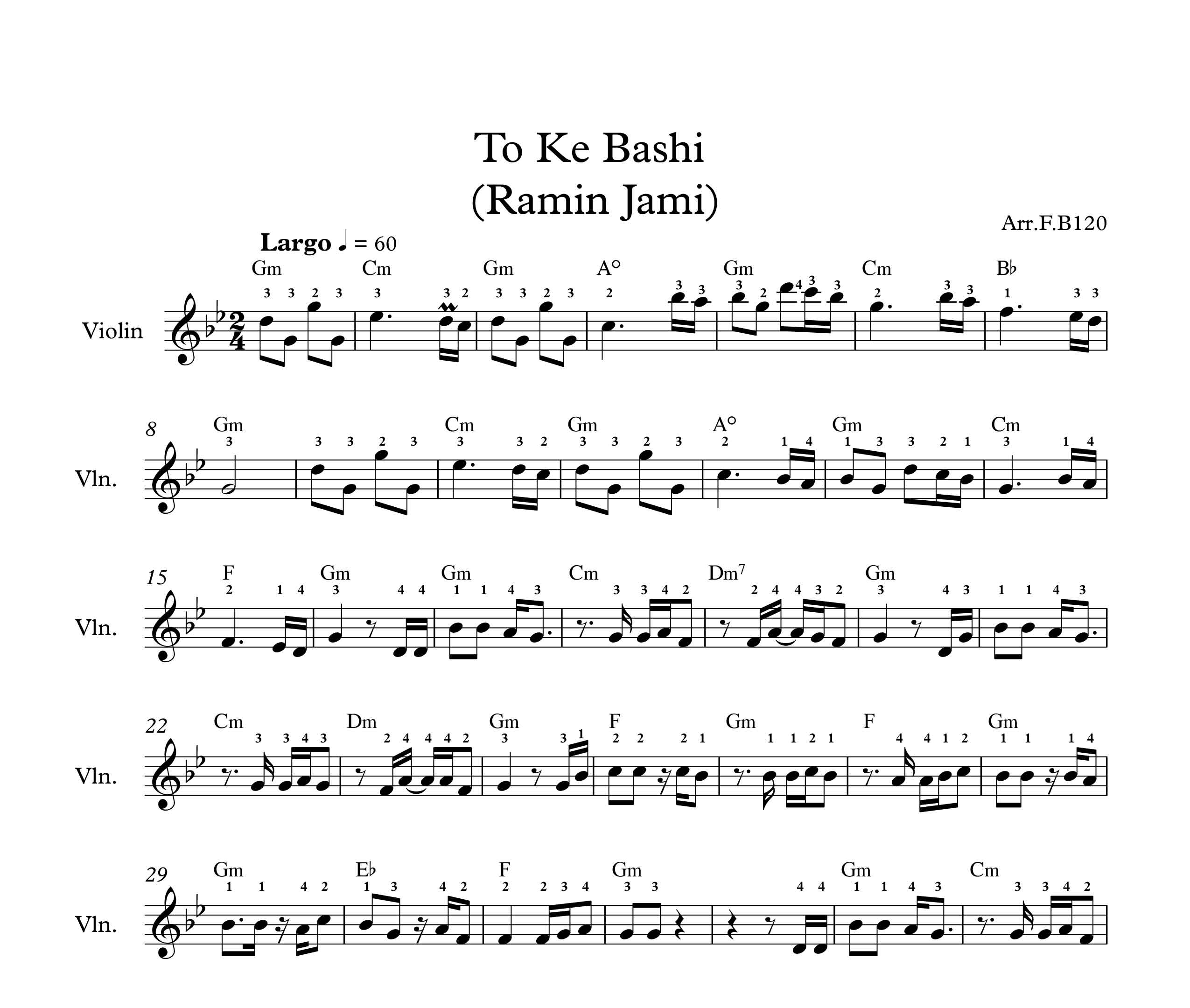 نت ویولن آهنگ تو که باشی از رامین جامی به همراه آکورد