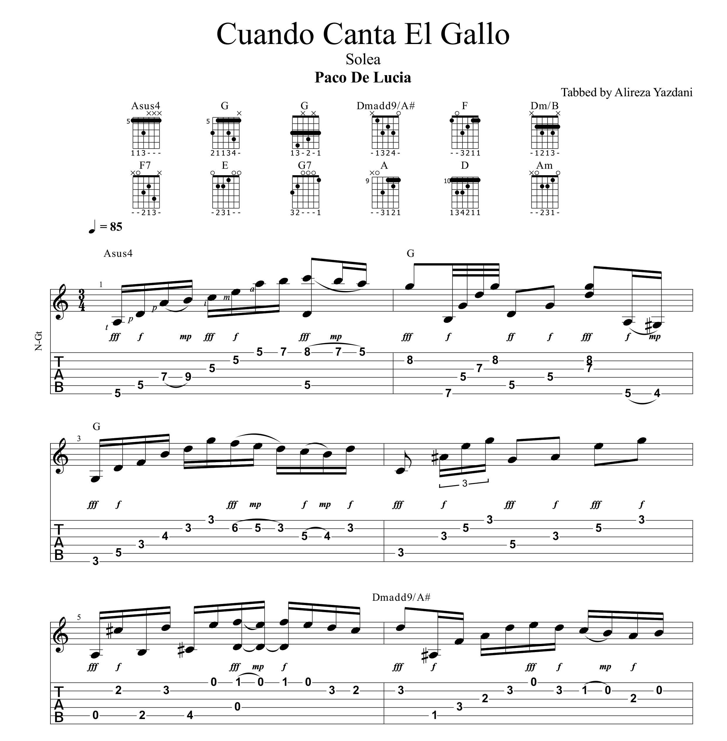 نت گیتار و تبلچر آهنگ  Cuando Canta El Gallo از پاکو د لوسیا