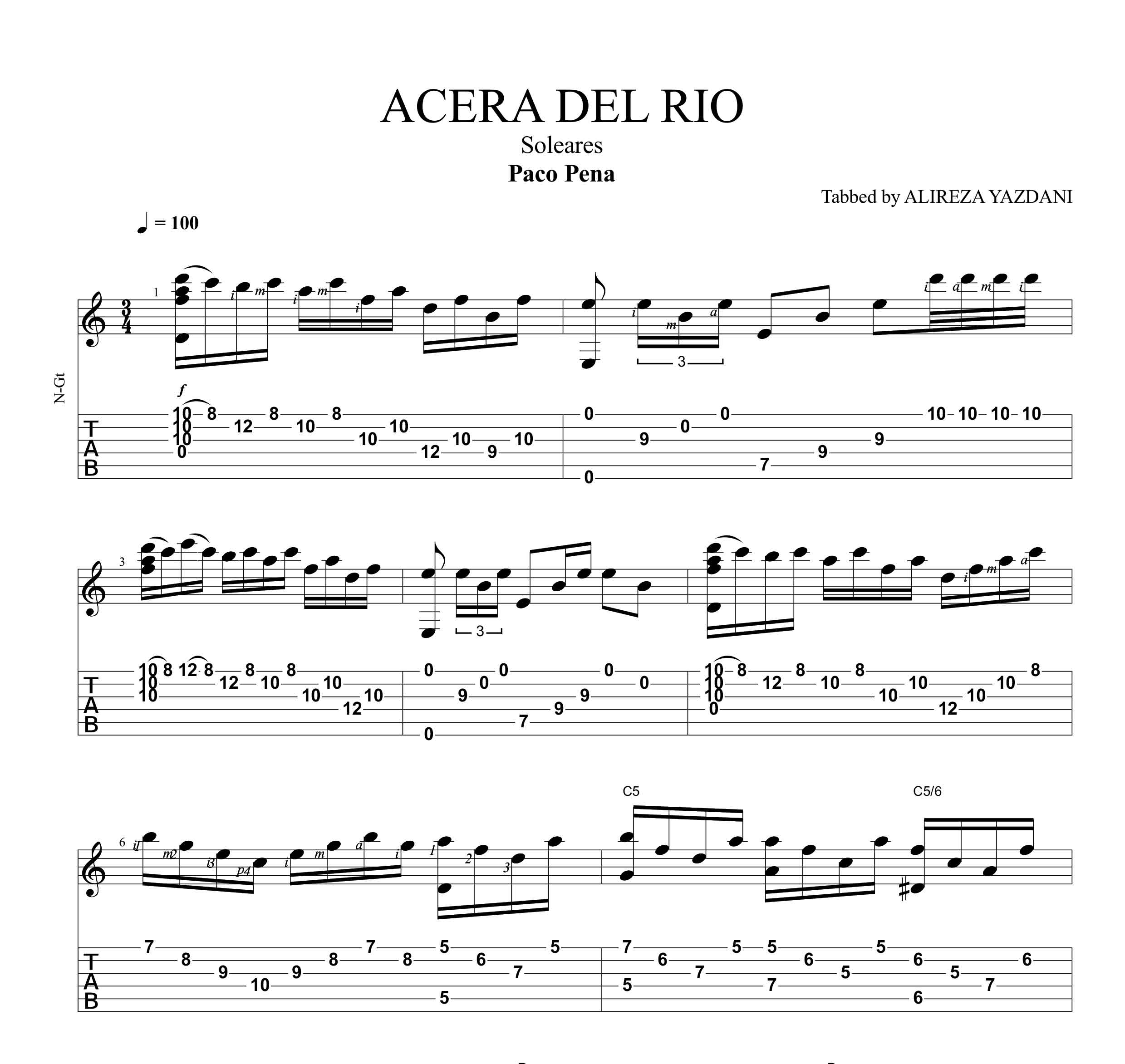 نت و تبلچر آهنگ  ACERA DEL RIO برای گیتار
