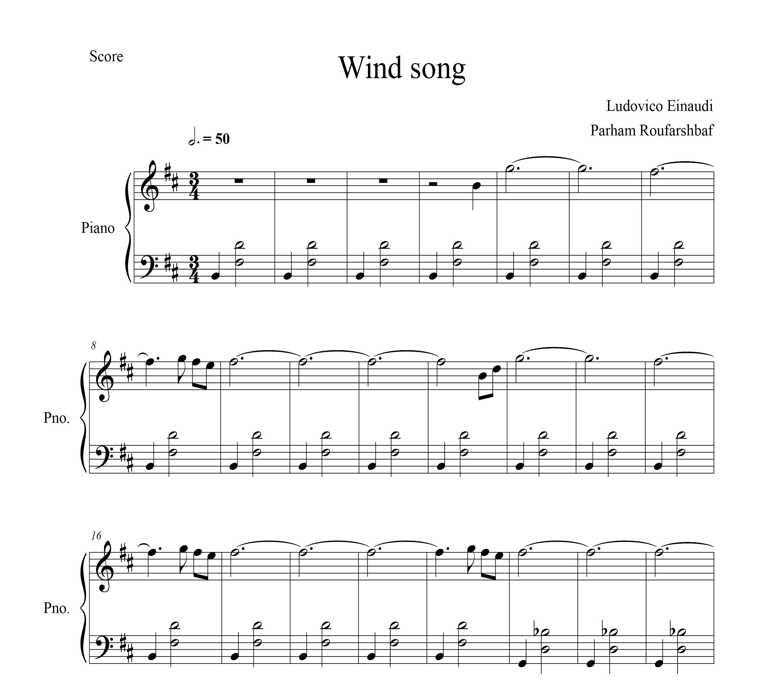 نت پیانو Wind song لودویک اناودی
