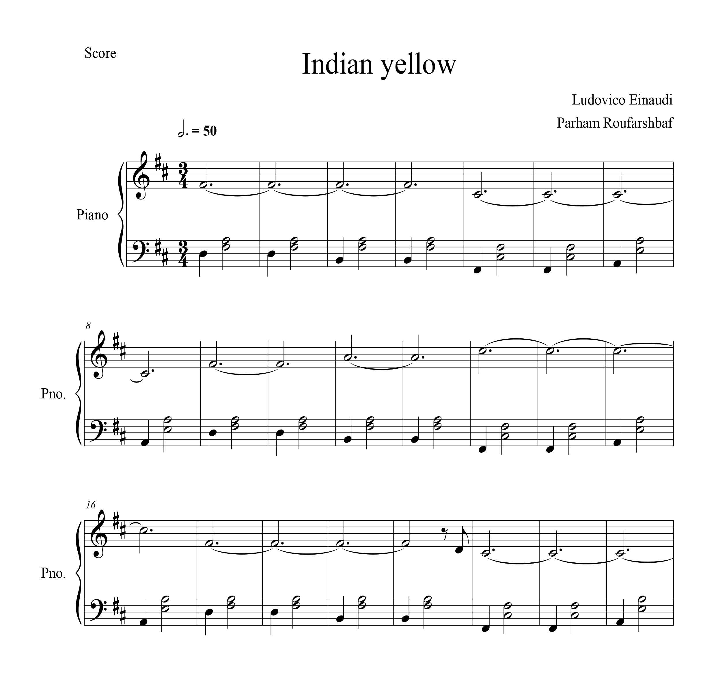 نت پیانو Indian yellow لودویکو اناودی