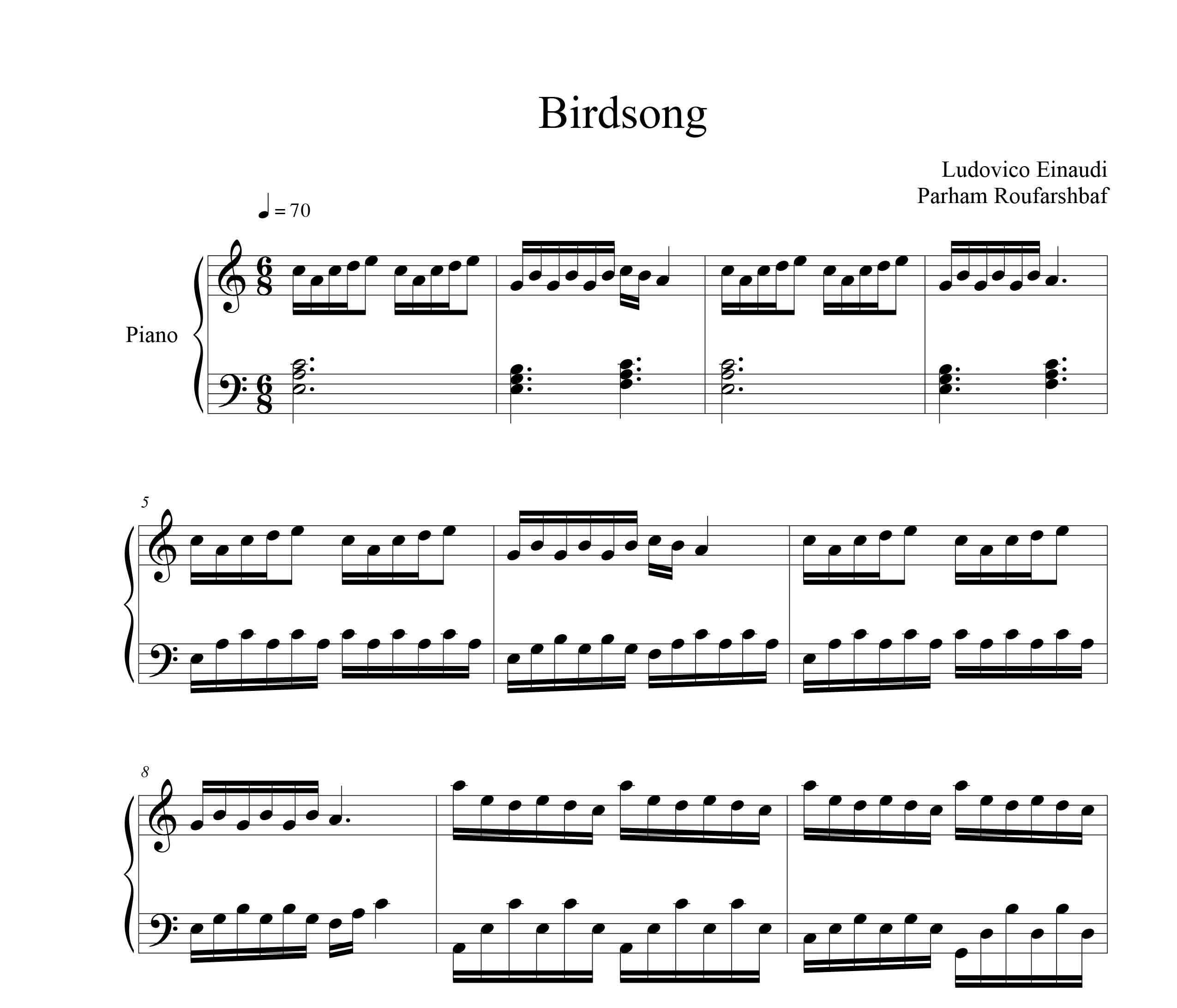 نت پیانو Birdsong از Ludovico Einaudi