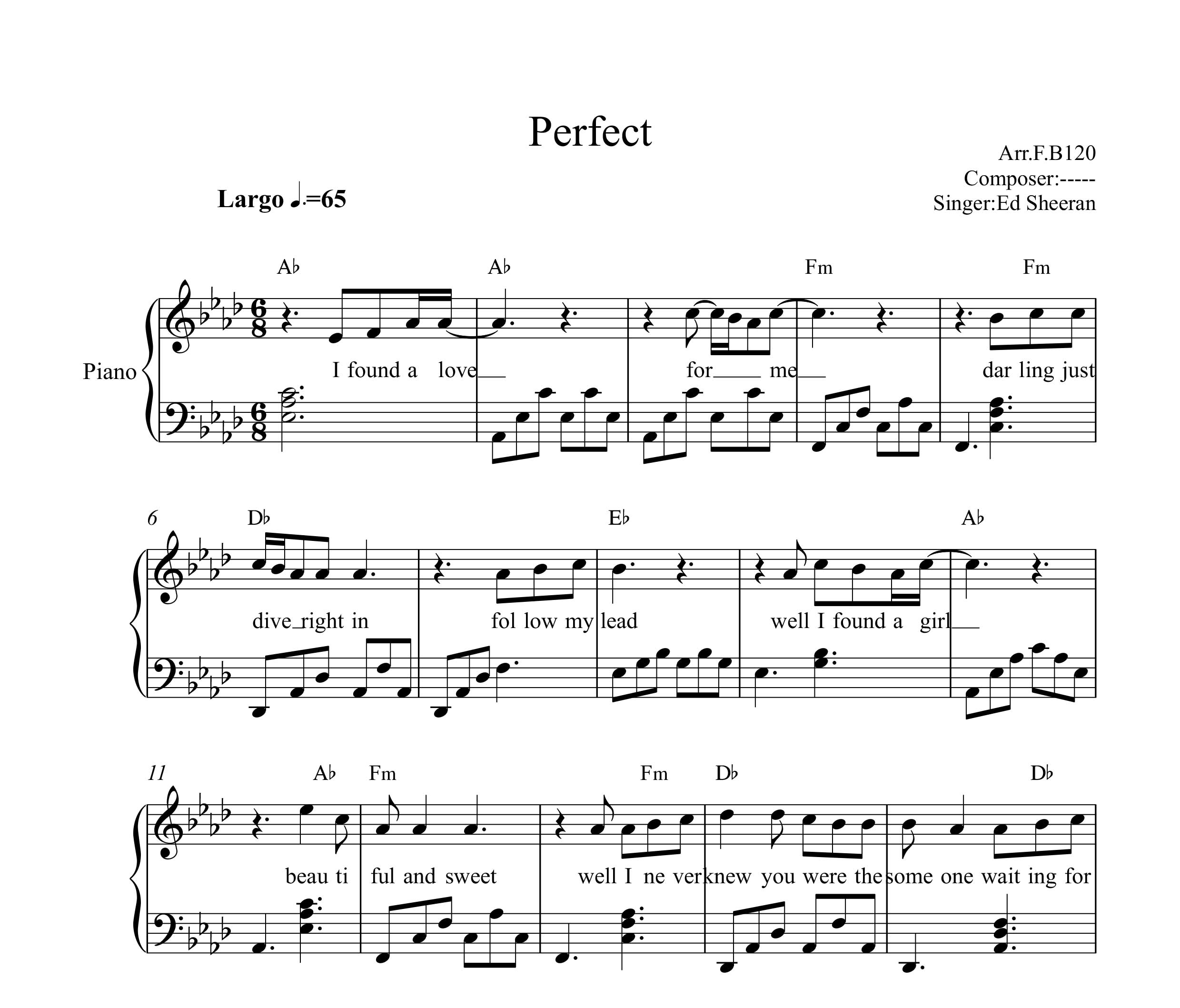 نت پیانو آهنگ Perfect از اد شیرن